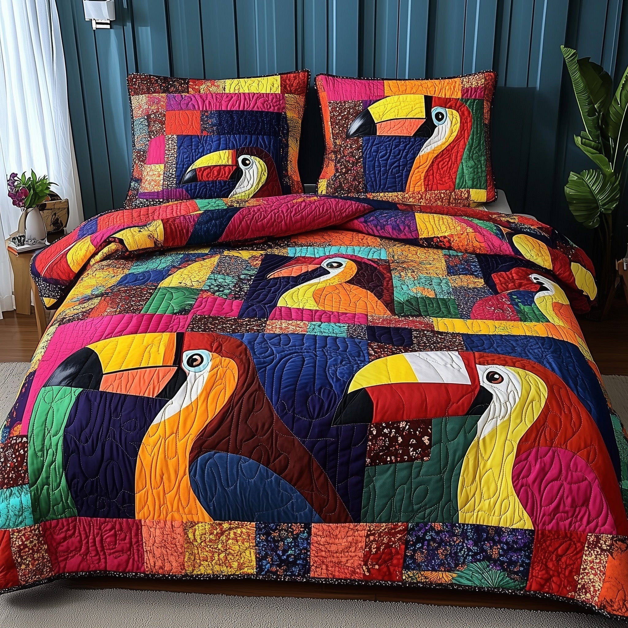 Joyful Toucan Quilted Bedding Set Joyful Toucan Peace Gift For Joyful Toucan - Tradiviet
