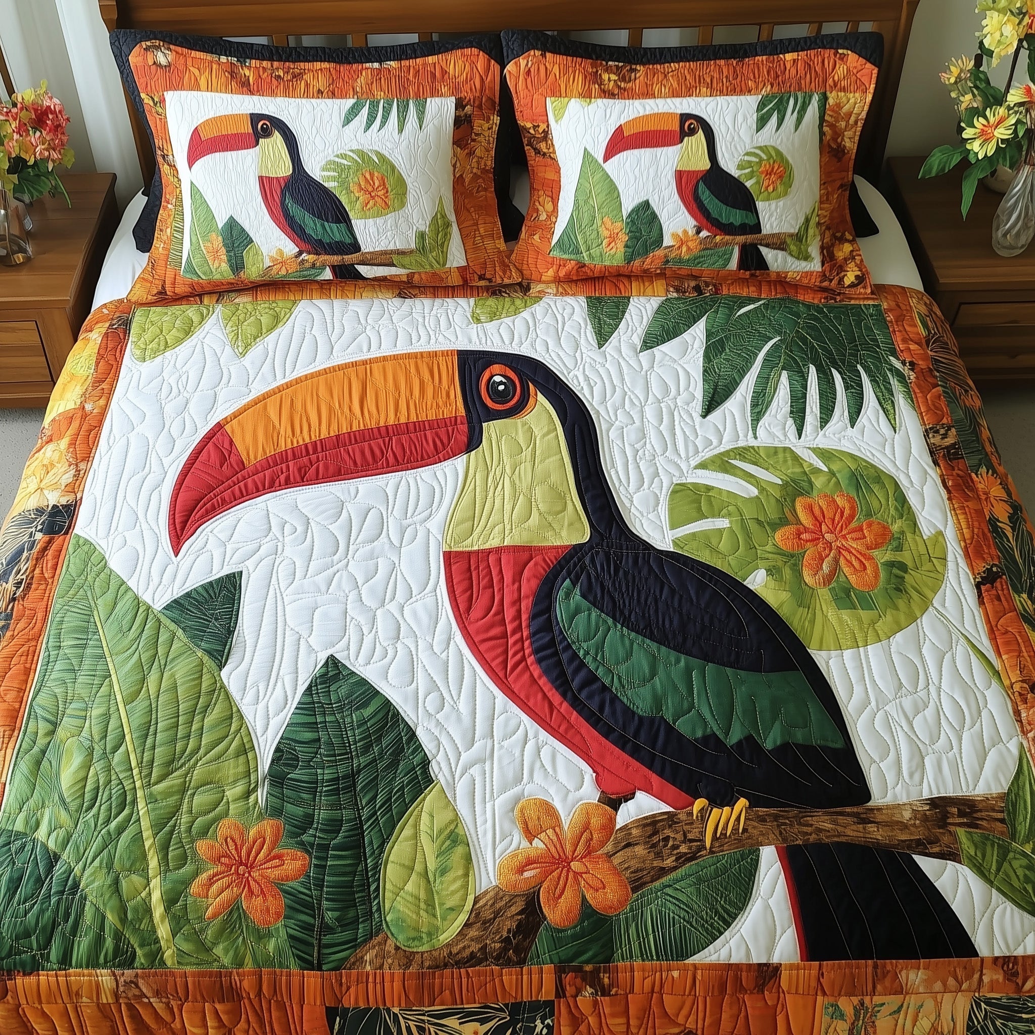 Joyful Toucans Quilted Bedding Set Joyful Toucans Hideaway Gift For Joyful - Tradiviet