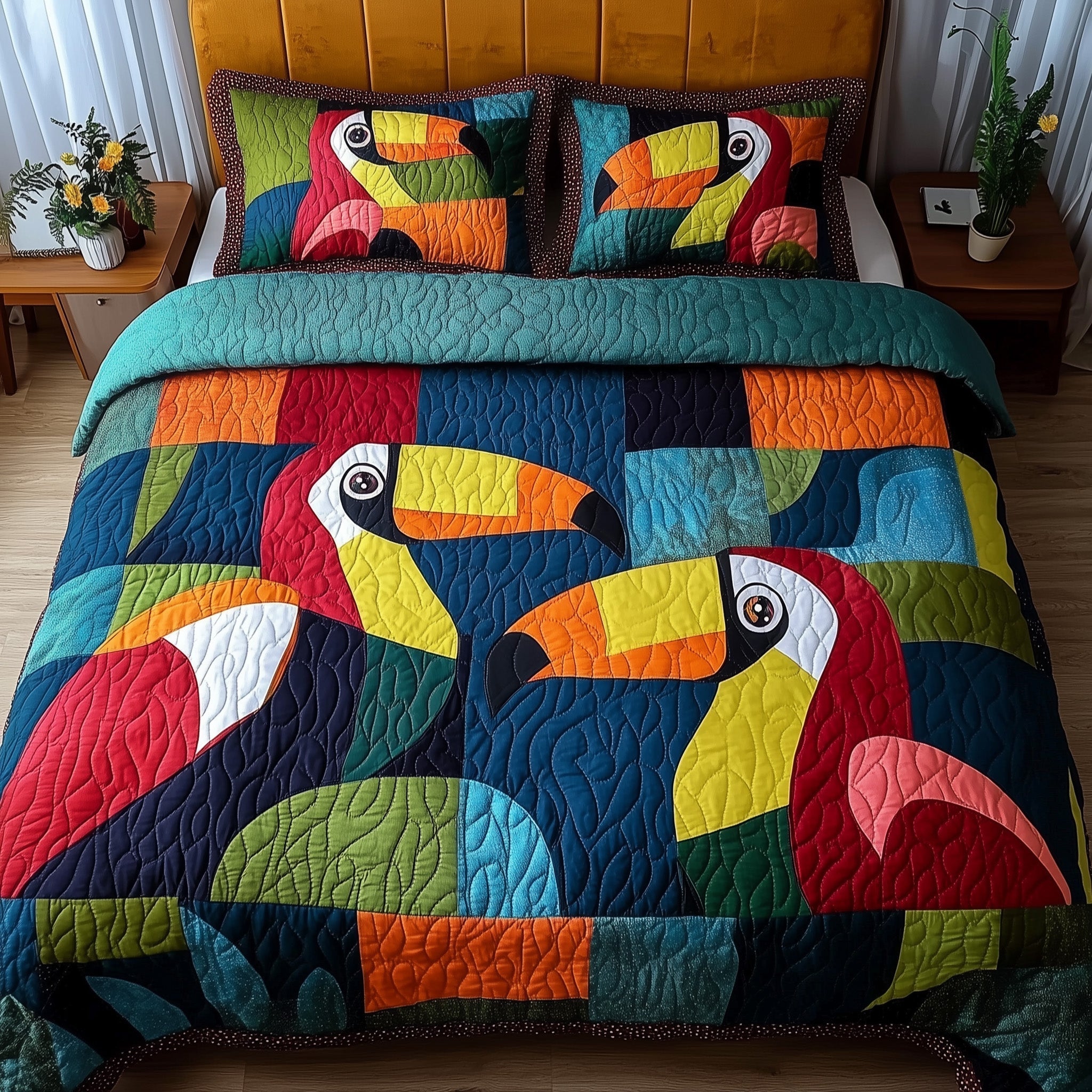 Joyful Toucans Quilted Bedding Set Joyful Toucans Memory Gift For Joyful Toucans - Tradiviet