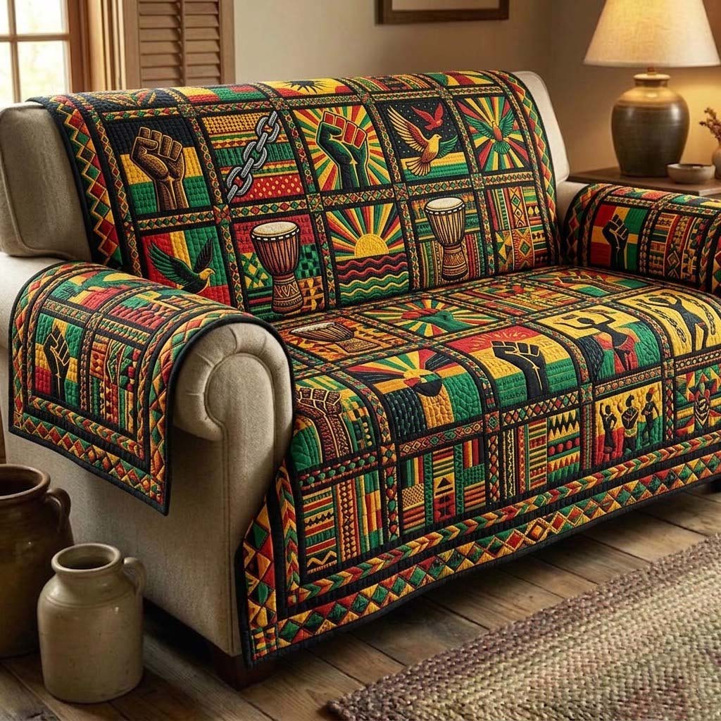 Juneteenth Heritage Quilted Sofa Cover Patriotic Home Couch Cover Bear Gifts For Baby - Tradiviet