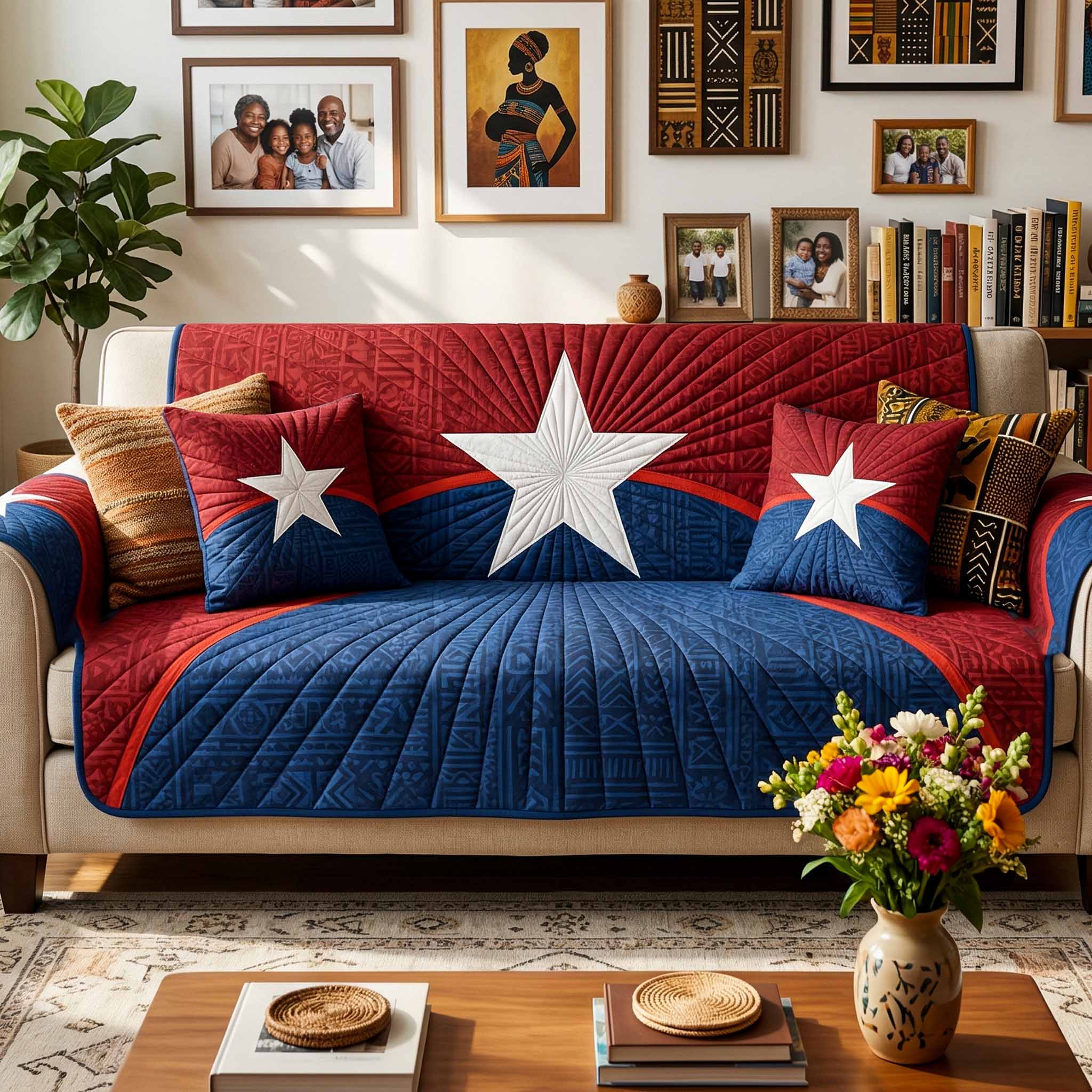 Juneteenth Star Quilted Sofa Cover Beautiful Home Room Decor House Lover Gift Ideas - Tradiviet