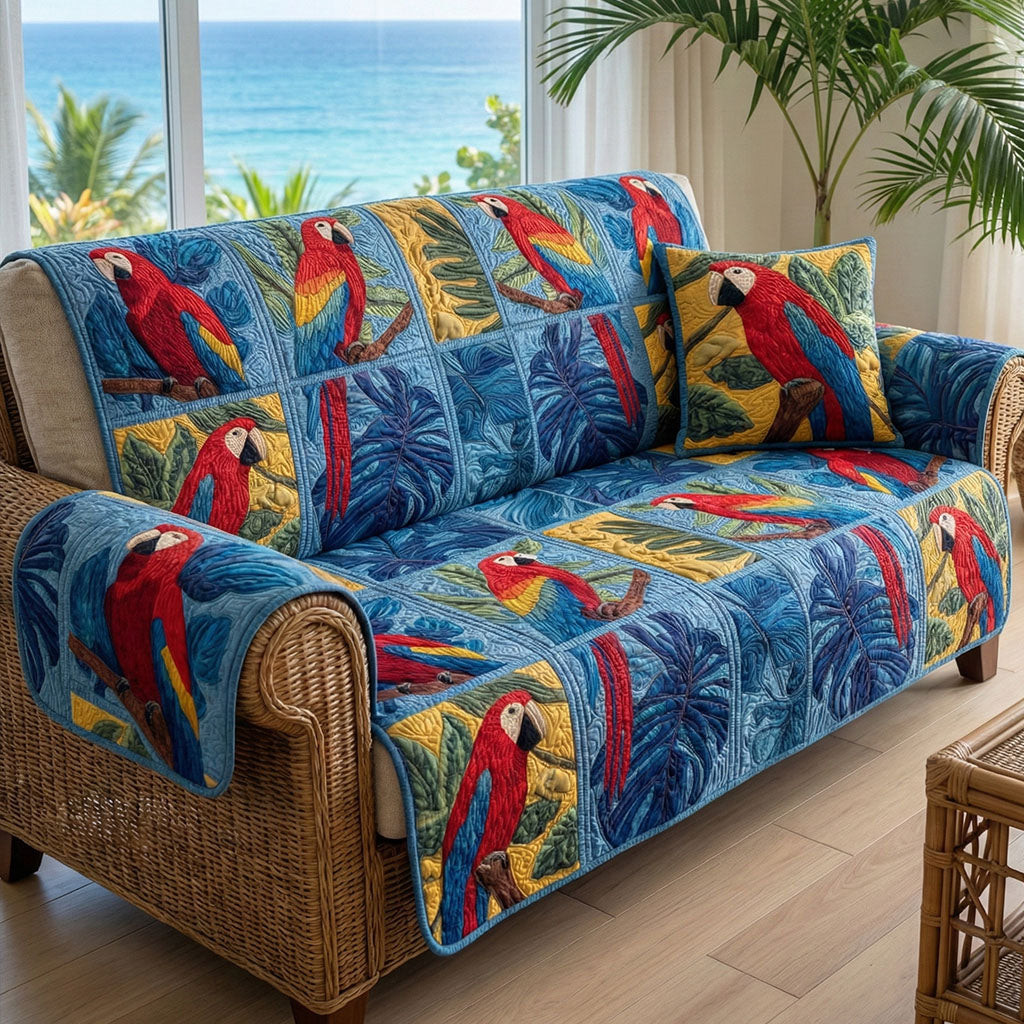 Jungle Breeze Quilted Sofa Cover Furniture Slipcovers For Sofas Great Gifts For Beach Lovers - Tradiviet