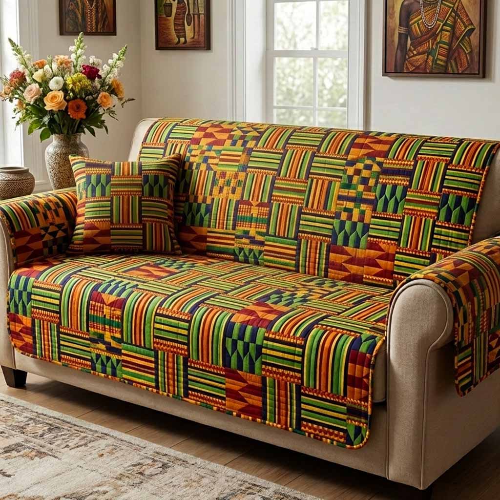 Kente Classic Quilted Sofa Cover Natural Home Room Decor Best Room Decor Gifts - Tradiviet