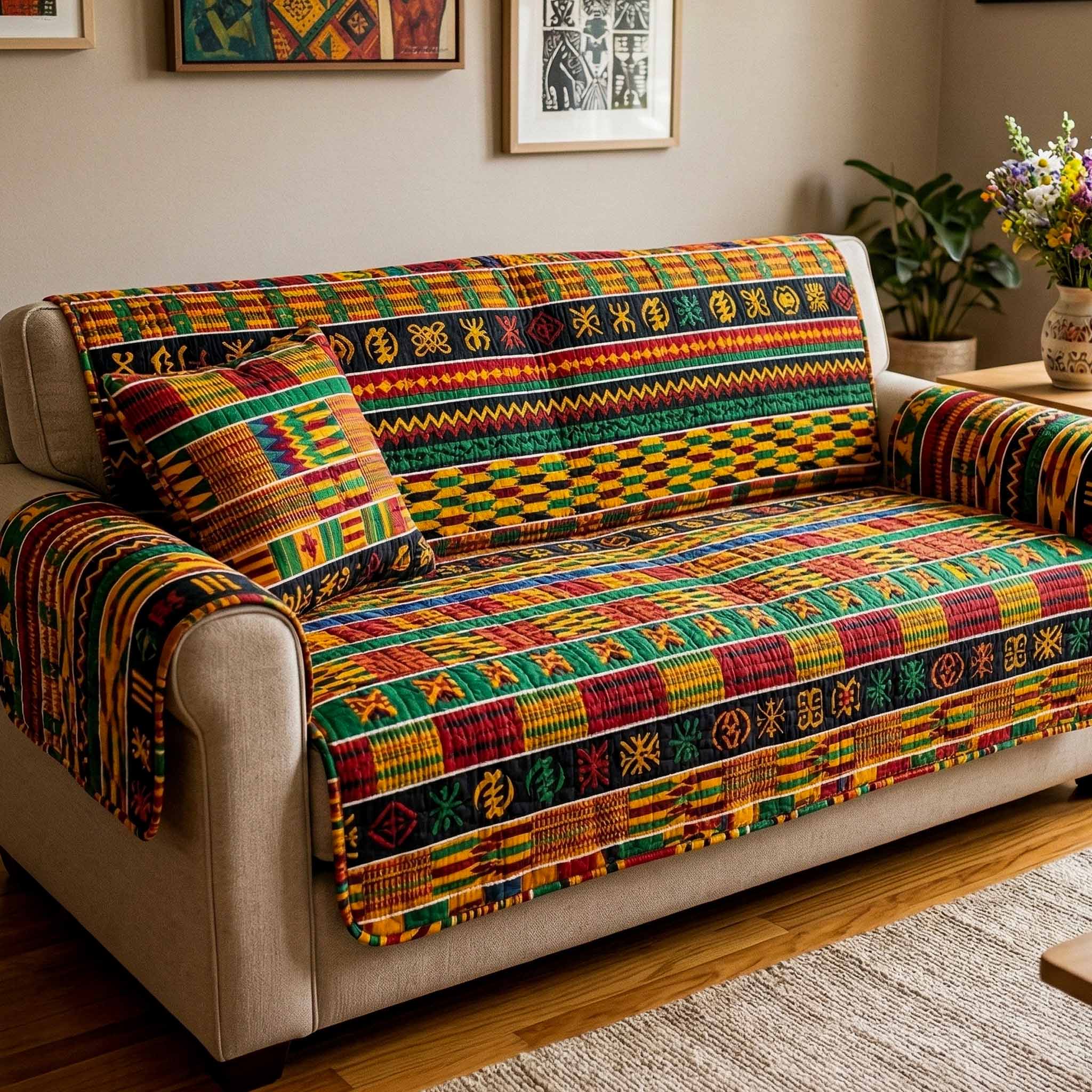 Kente Stripe Quilted Sofa Cover Room Room Decor Ideas Gifts For New Homes - Tradiviet