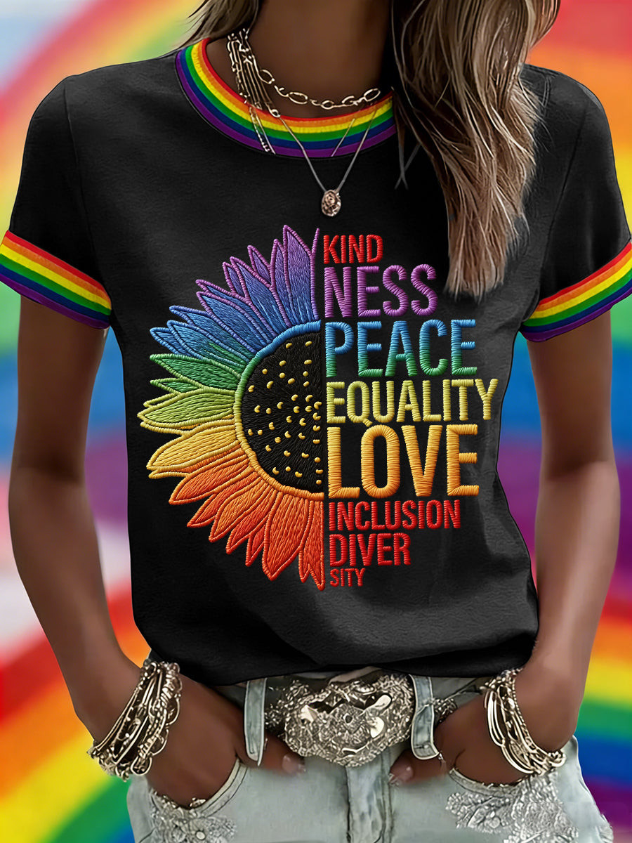 Kindness Peace Equality Love Inclusion Diversity Shirt Rainbow Sunflower Pride Merch - Tradiviet
