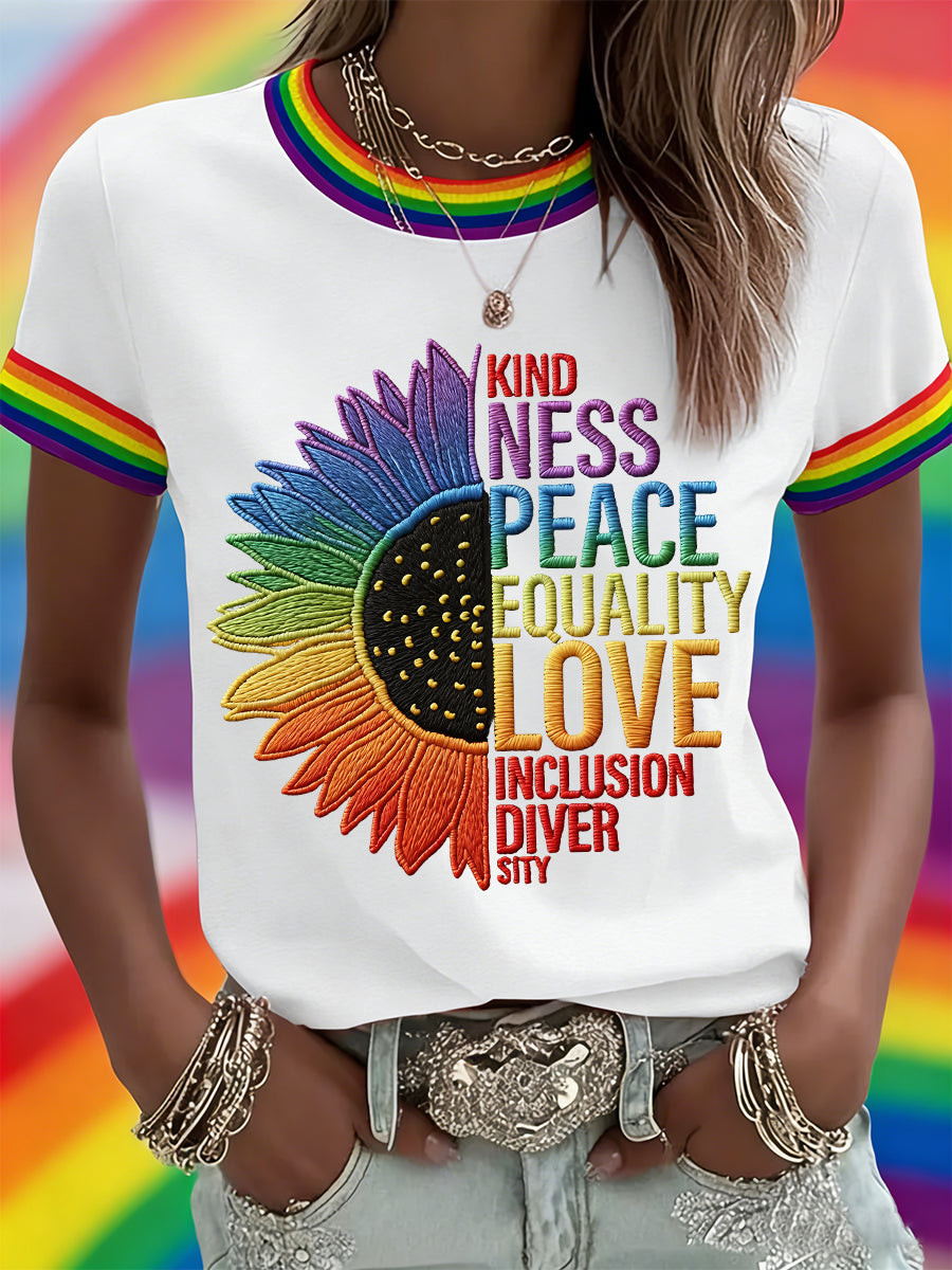 Kindness Peace Equality Love Inclusion Diversity Shirt Rainbow Sunflower Pride Merch - Tradiviet - Image 2