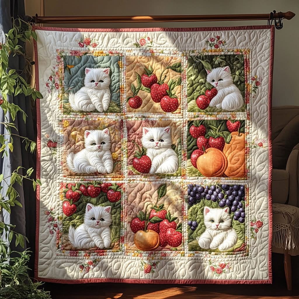 Kittens Cat Fruit Garden Quilt Blanket Adorable Cute Cat Throw Blanket Best Gifts For Her - Tradiviet