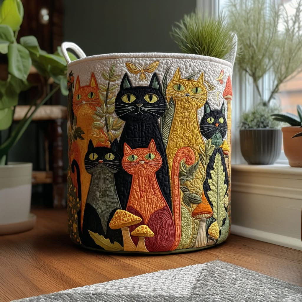 Kitty Dream Hollow Quilted Laundry Basket Cute Animal Laundry Hamper Gift For Cat Lovers - Tradiviet