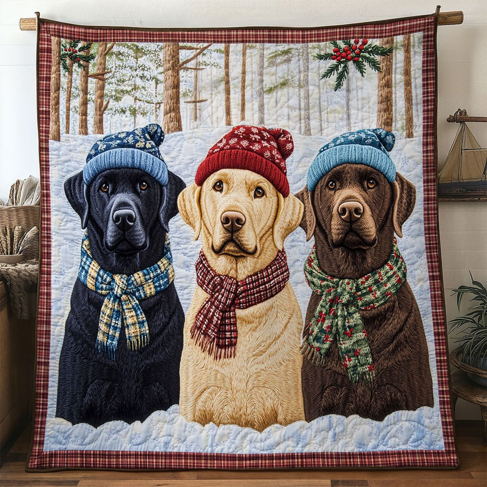 Labrador Cozy Cabin Quilt Blanket Christmas Themed Labrador Gifts For Him Her - Tradiviet
