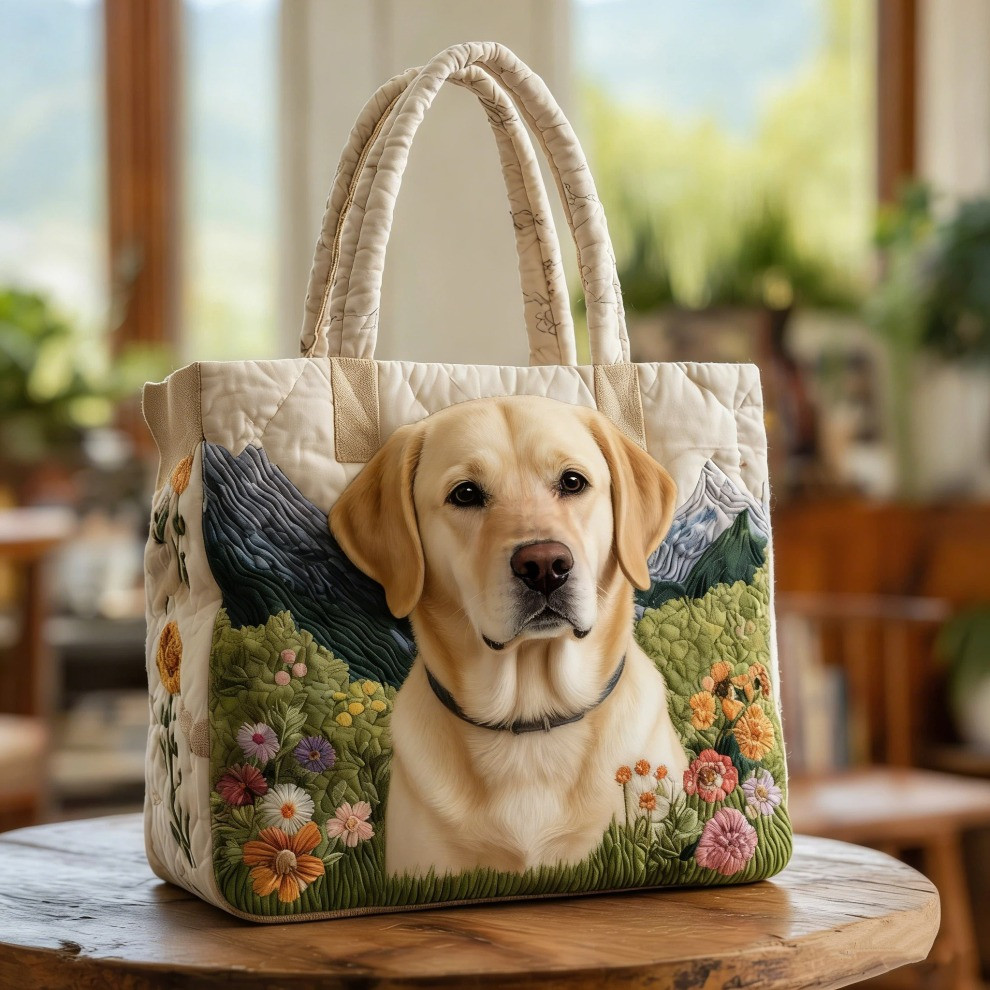 Labrador Quilted Tote Bag Floral Dog Art Tote Bag Best Labrador Gifts For Owners - Tradiviet