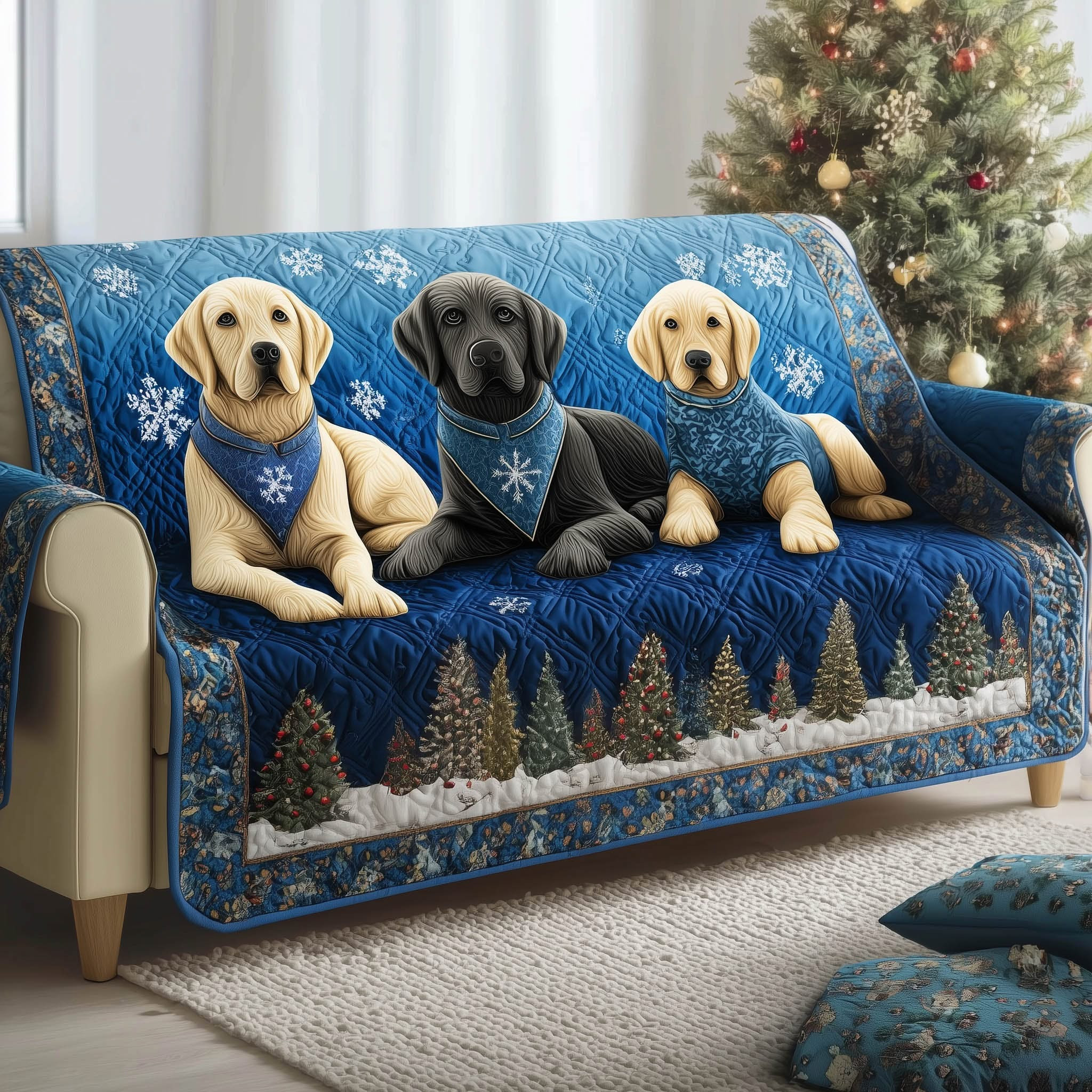 Labrador Retriever Festival Quilted Sofa Cover Christmas Couch Cover Gifts For Dog Lovers - Tradiviet