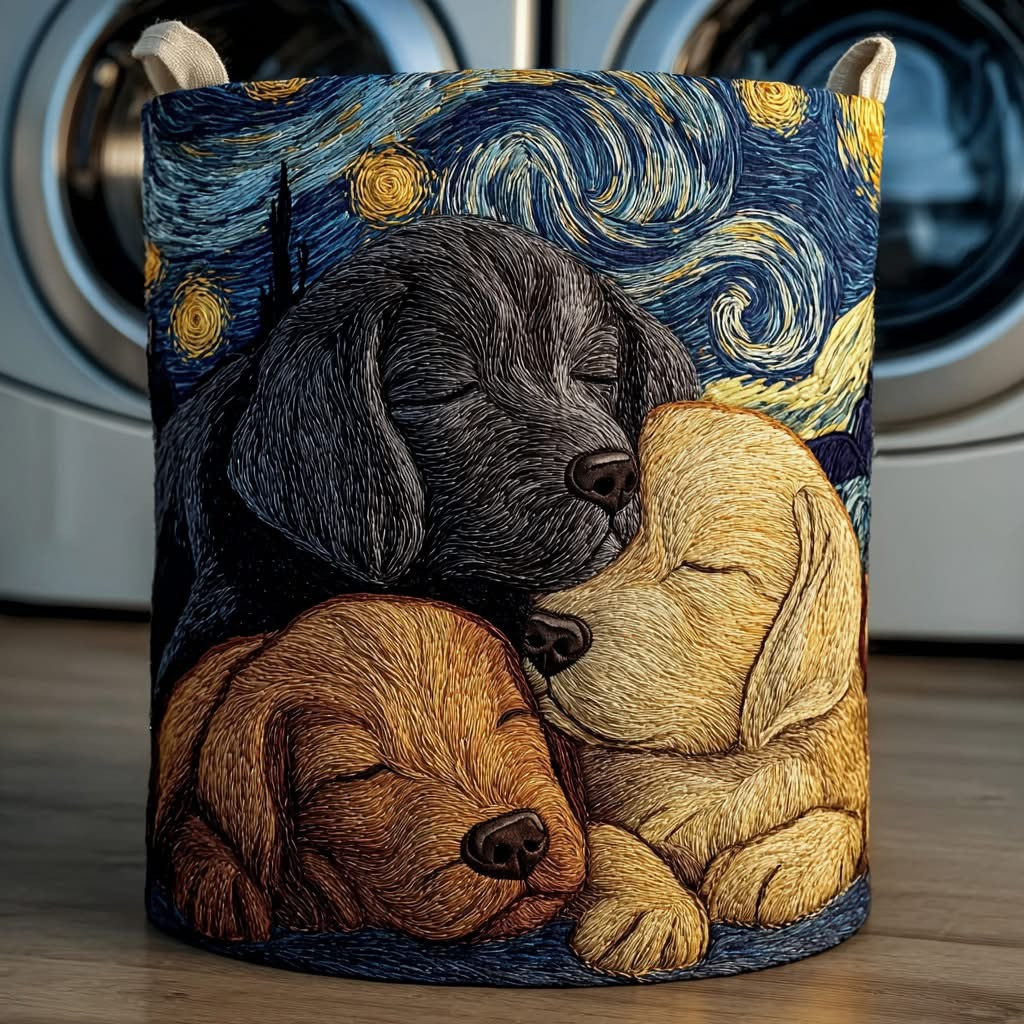 Labrador Sleeping Quilted Laundry Basket Starry Night Inspired Laundry Hamper Dog Lovers Gifts - Tradiviet