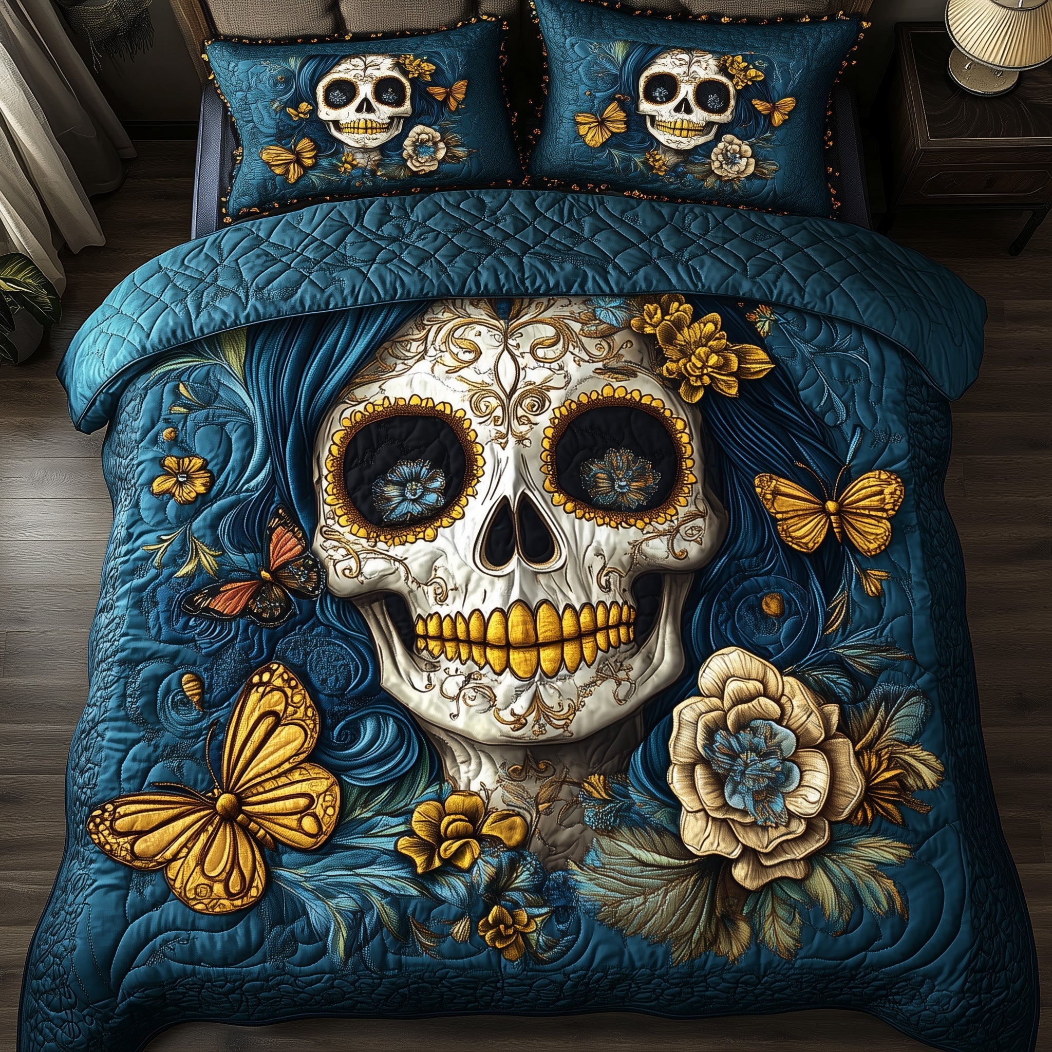 Lady Skull Quilted Bedding Set Lady Skull Modern Gift For Lady Skull - Tradiviet