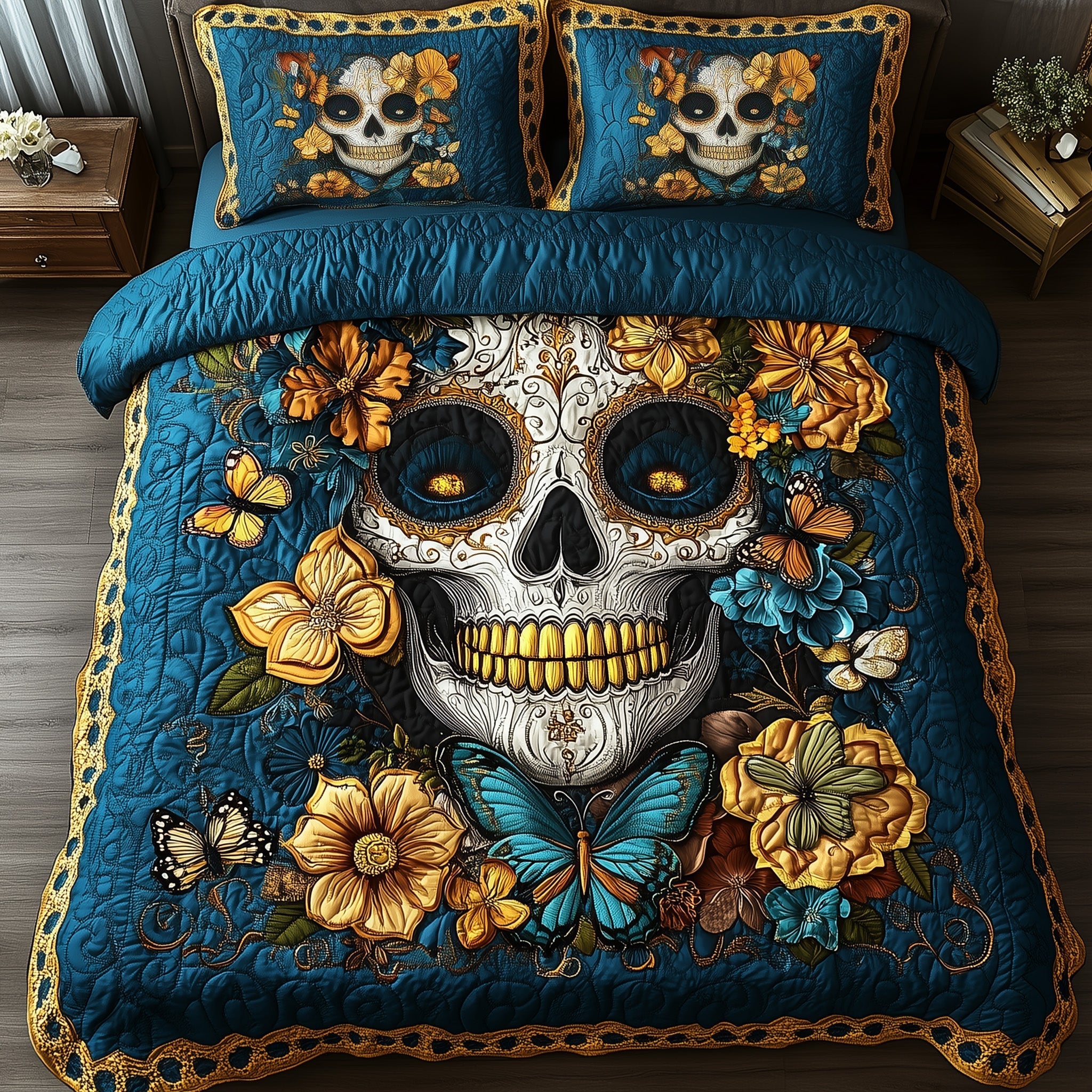 Lady Skull Quilted Bedding Set Lady Skull Path Gift For Lady - Tradiviet