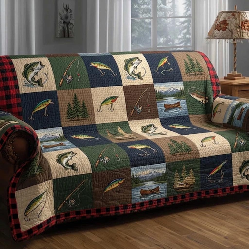 Lake Angler Quilted Sofa Cover Lakeside Home Couch Cover Cat Presents For Cat Lovers - Tradiviet