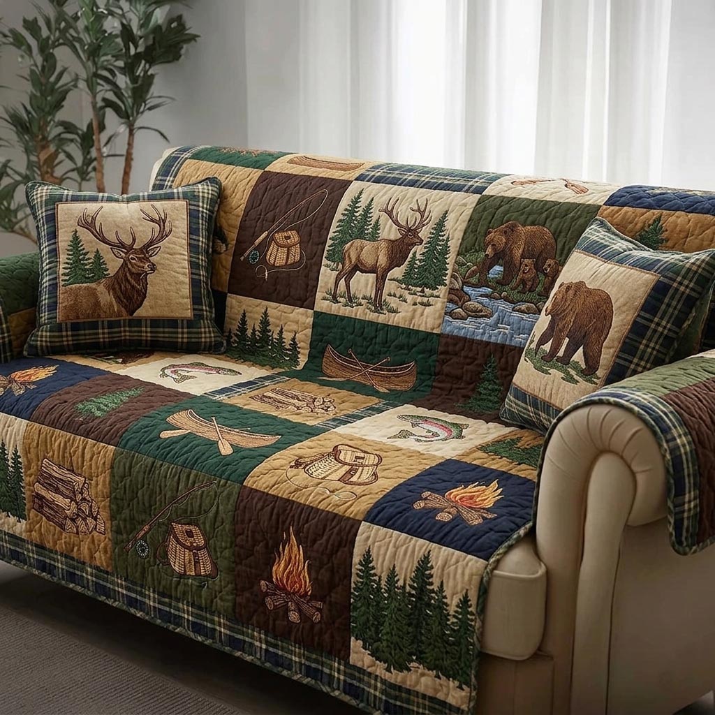 Lake Angler Quilted Sofa Cover Lakeside Home Couch Cover Gift For Home Decorators - Tradiviet