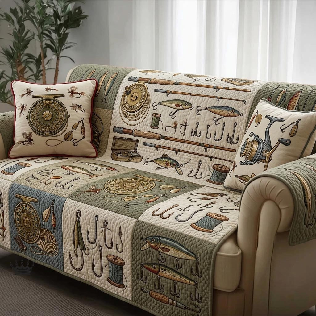 Lake Angler Quilted Sofa Cover Lakeside Home Couch Cover Gift For New Home - Tradiviet