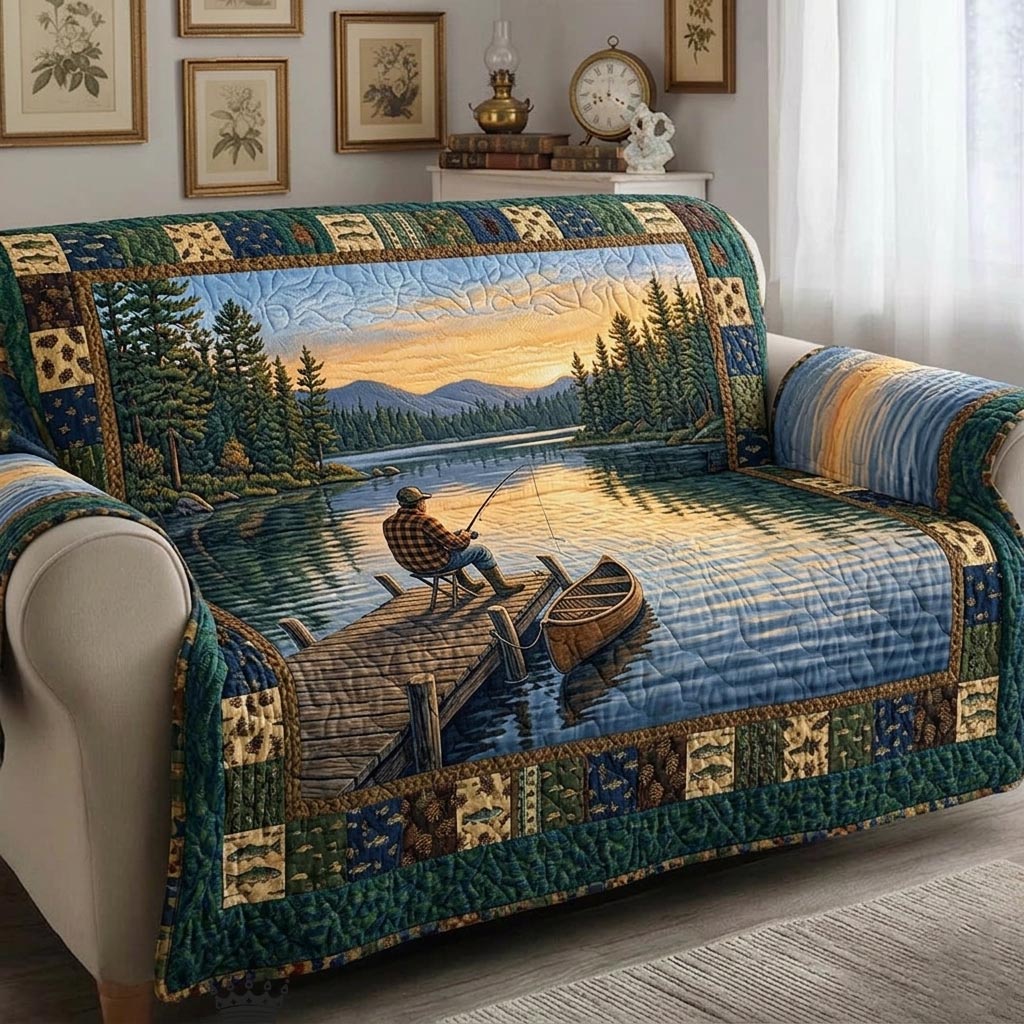 Lake Angler Quilted Sofa Cover Lakeside Home Couch Cover Gifts For New Homes - Tradiviet