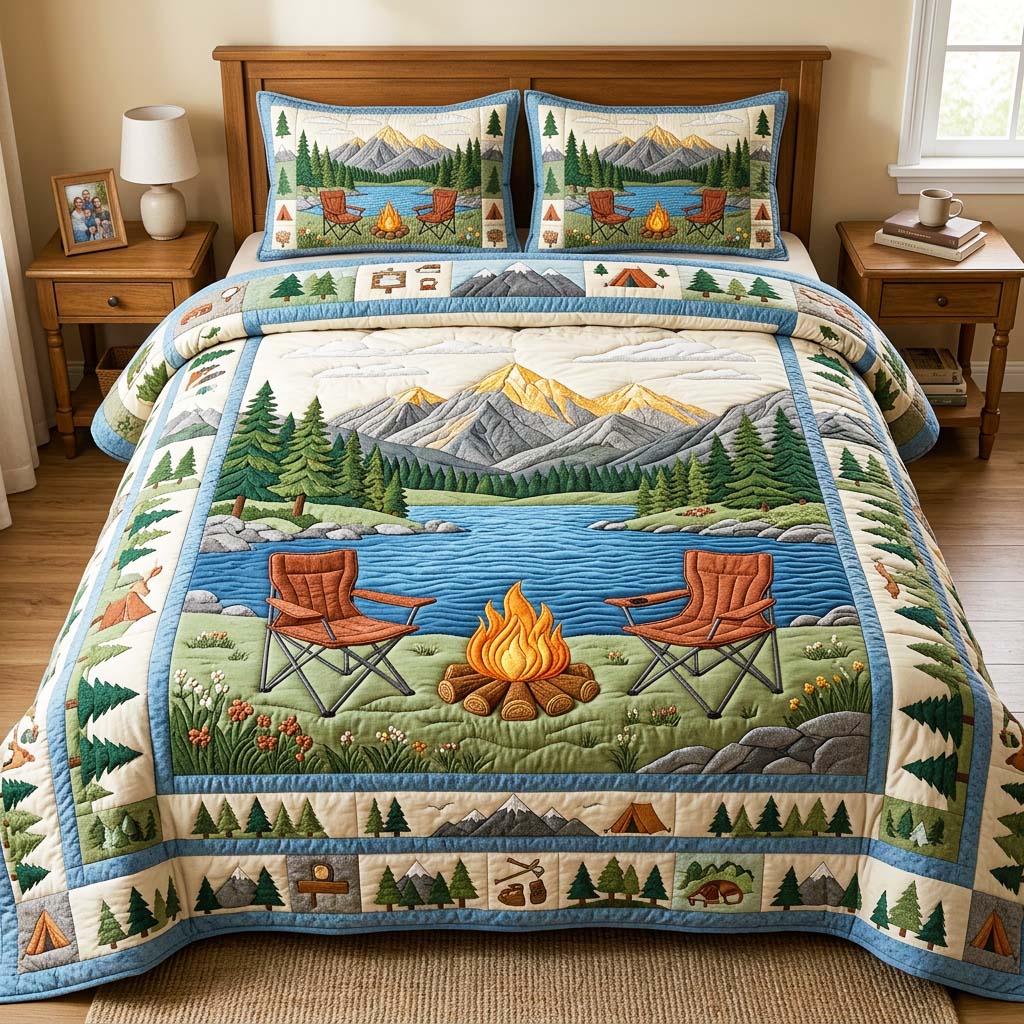 Lake Camp Quilted Bedding Set Lake Camp Nook Gift For Lake Camp - Tradiviet