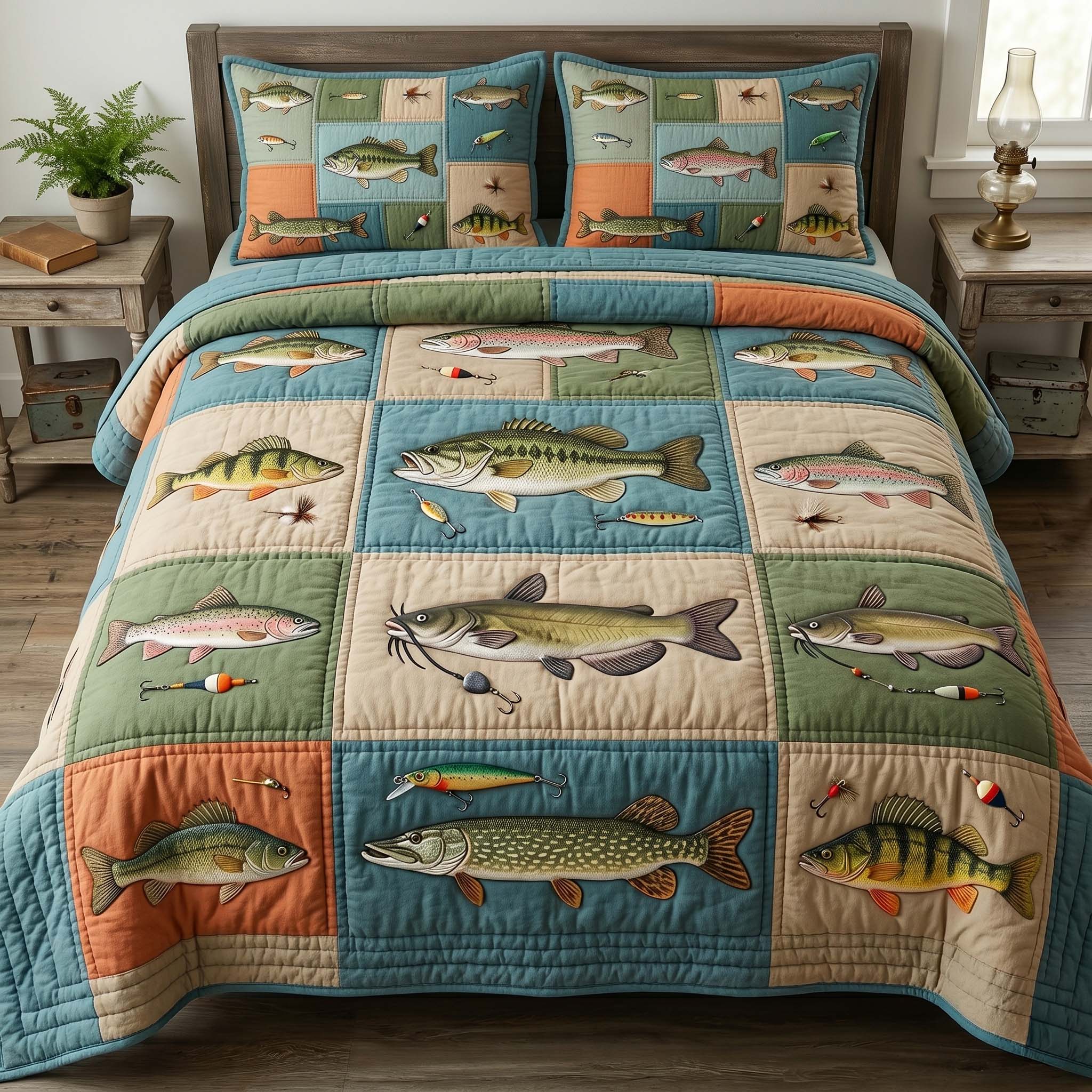 Lake Catch Quilted Bedding Set Lake Catch Homeware Gift For Catch - Tradiviet