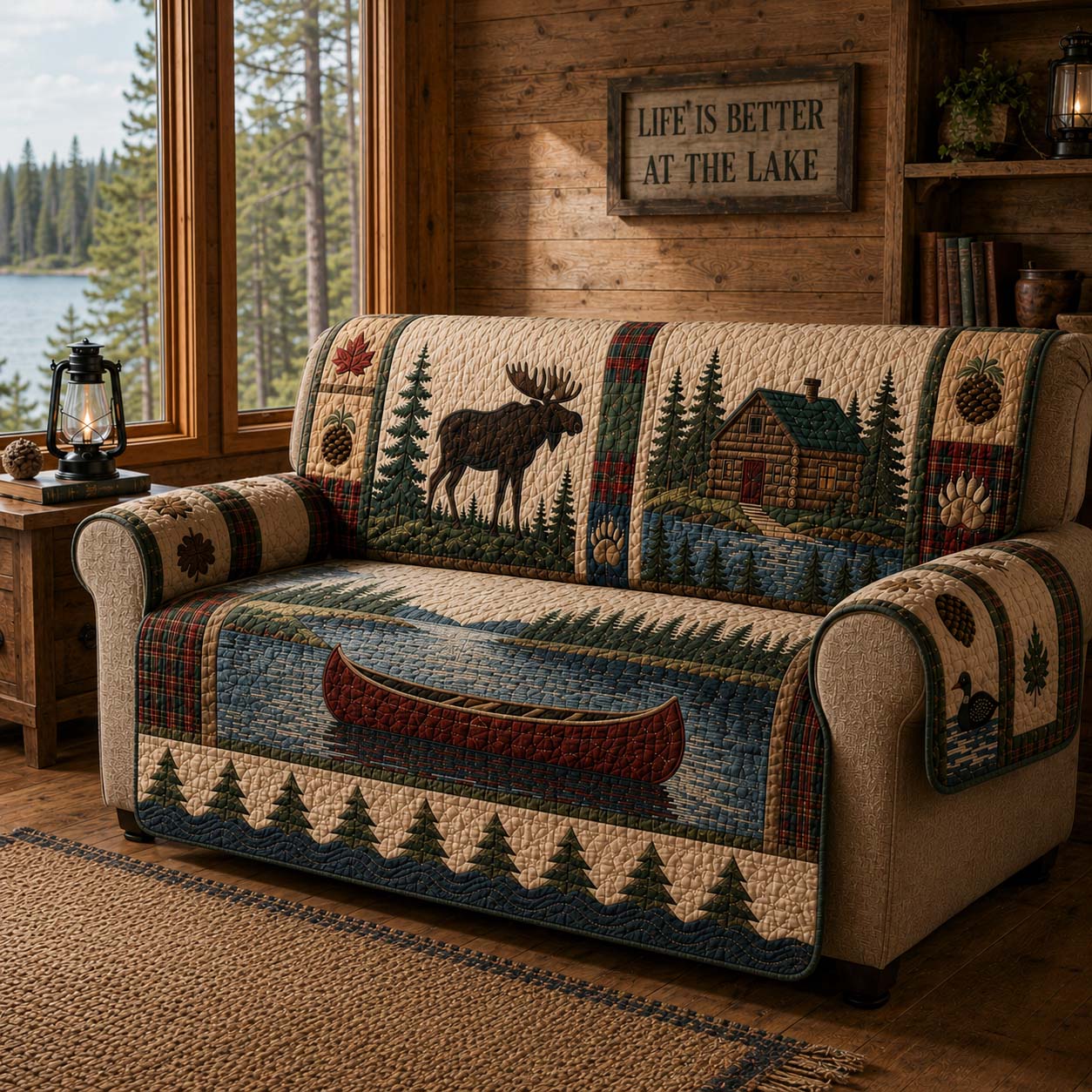 Lakeside Moose Quilted Sofa Cover Table Room Decor Best Housewarming Gift Ideas - Tradiviet