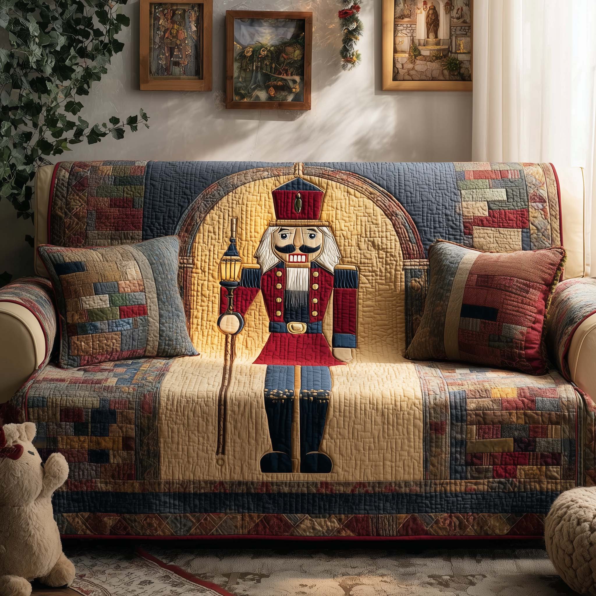 Lantern Nutcracker Quilted Sofa Cover Christmas Home Couch Cover Great Home Decor Finds - Tradiviet