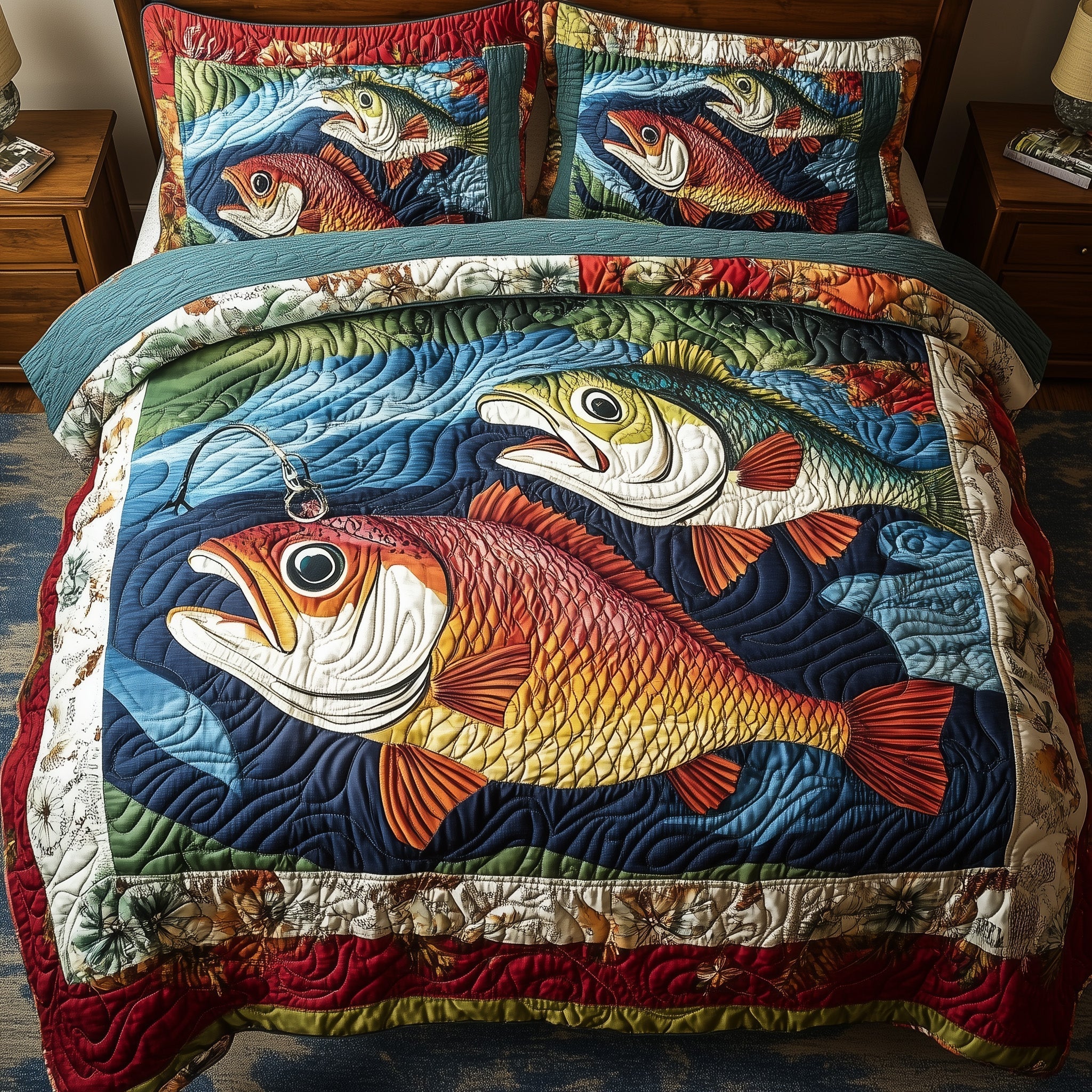 Largemouth Fishing Quilted Bedding Set Largemouth Fishing Peace Gift For Largemouth Family - Tradiviet