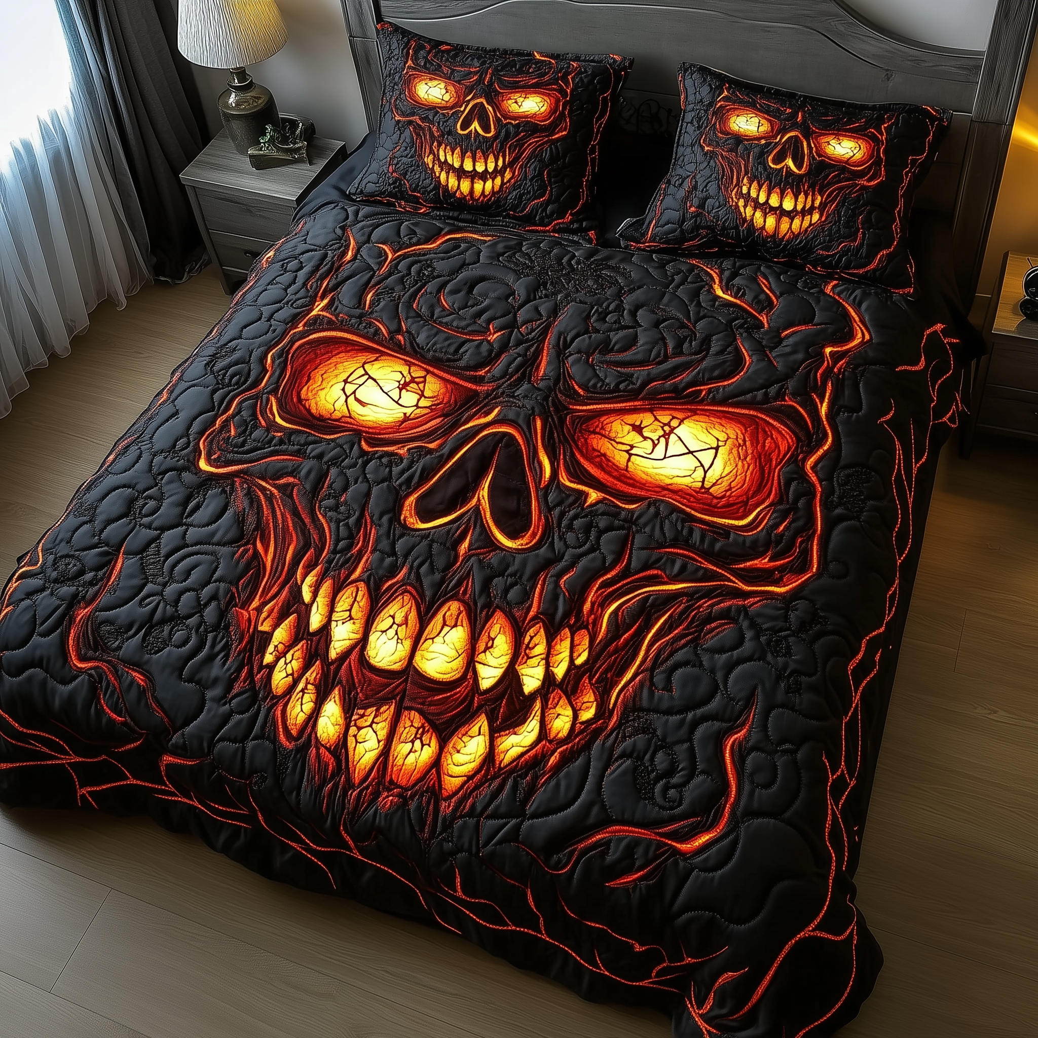 Lava Crack Skull Quilted Bedding Set Lava Crack Pattern Gift For Lava Crack - Tradiviet