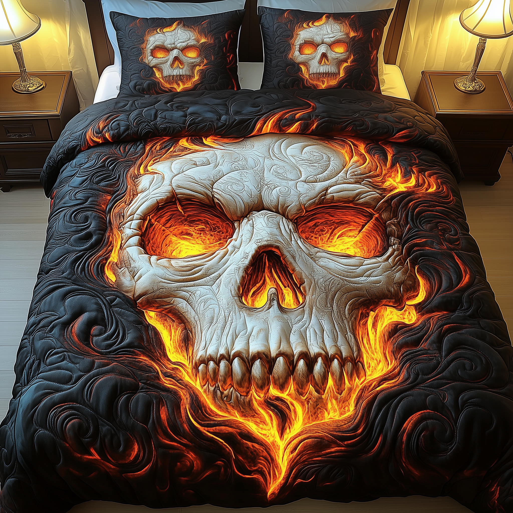 Lava Skull Quilted Bedding Set Lava Skull Comfort Gift For Lava - Tradiviet