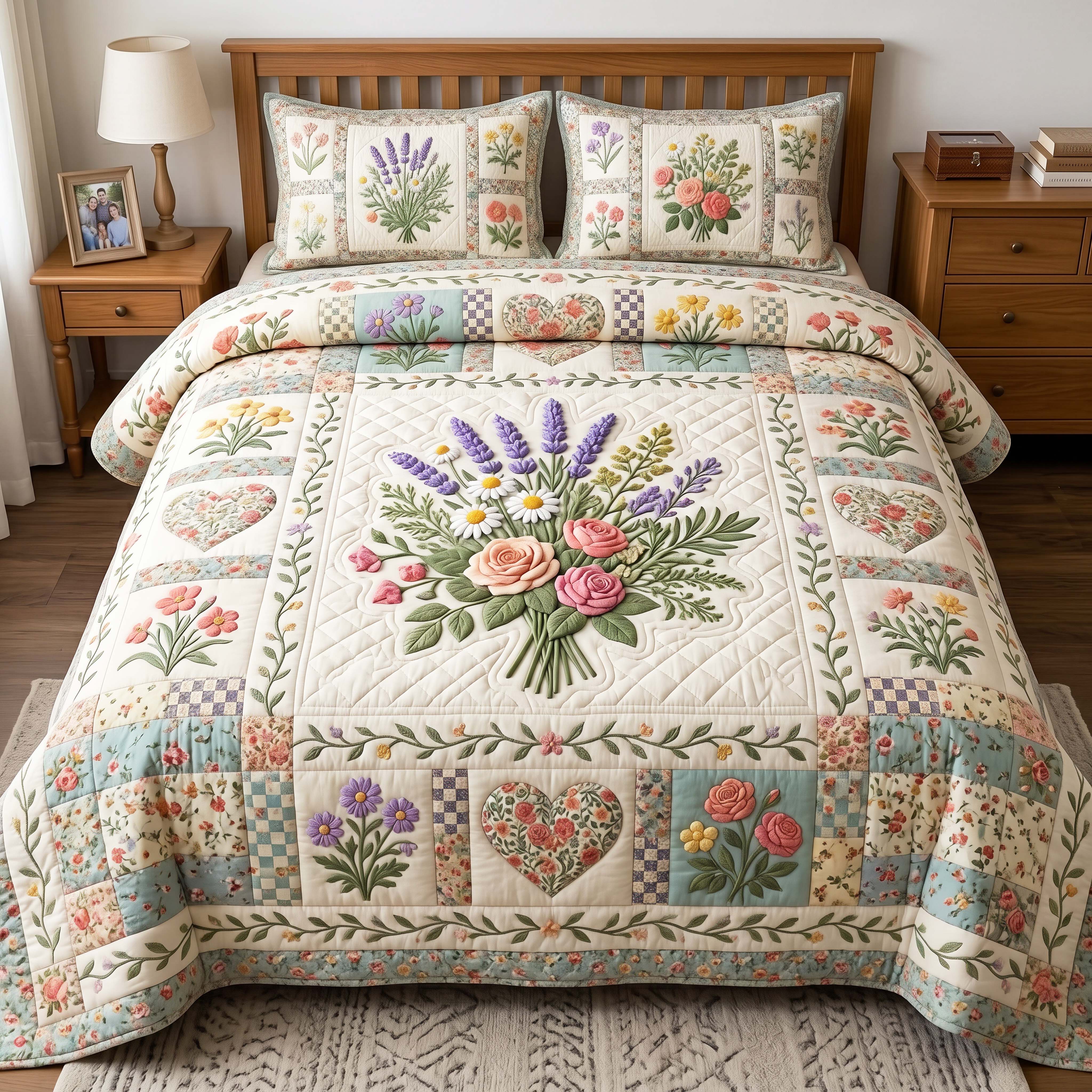 Lavender Bloom Quilted Bedding Set Lavender Bloom Modern Gift For Lavender Bloom - Tradiviet