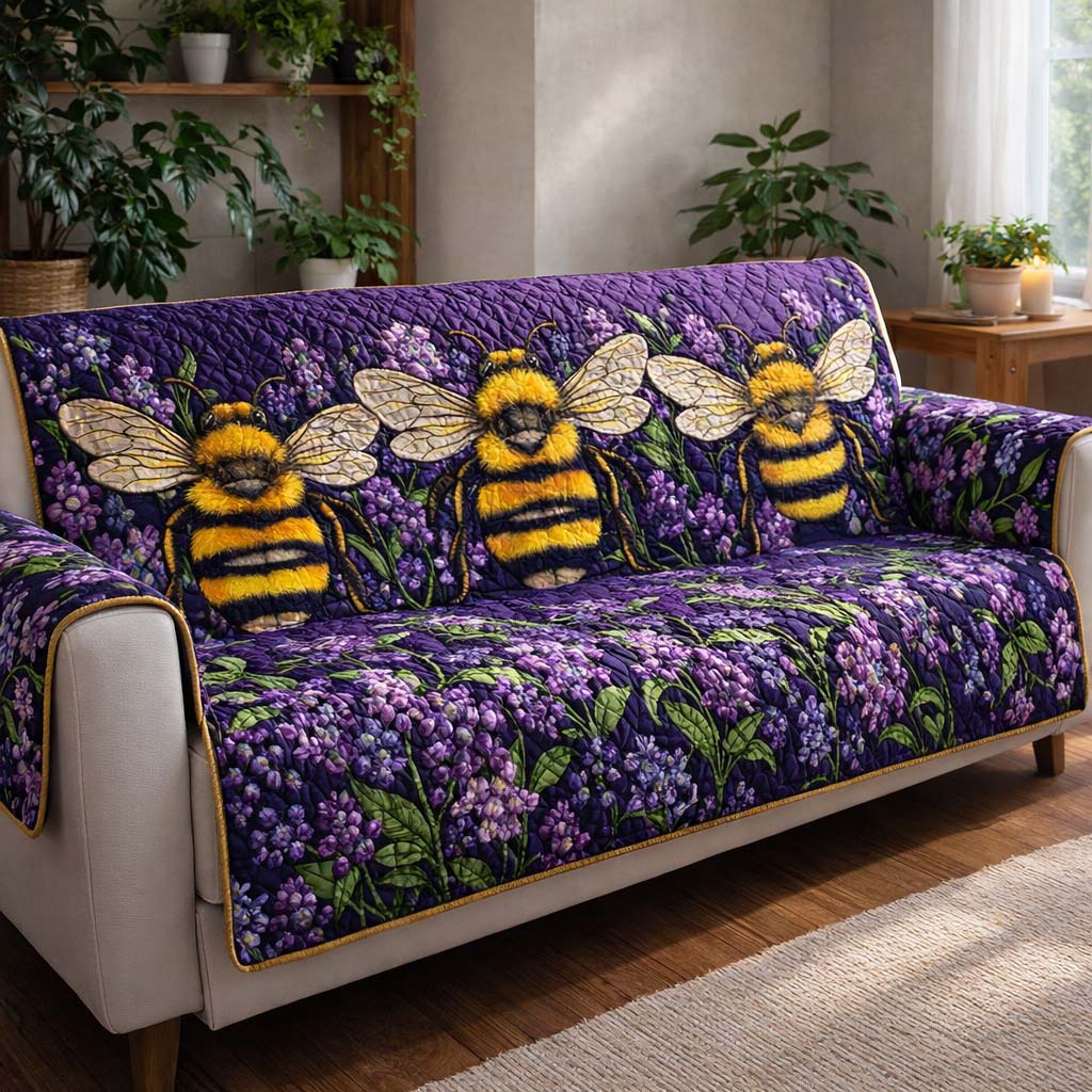 Lavender Buzz Quilted Sofa Cover Garden Home Couch Cover Gifts For Home Lovers - Tradiviet