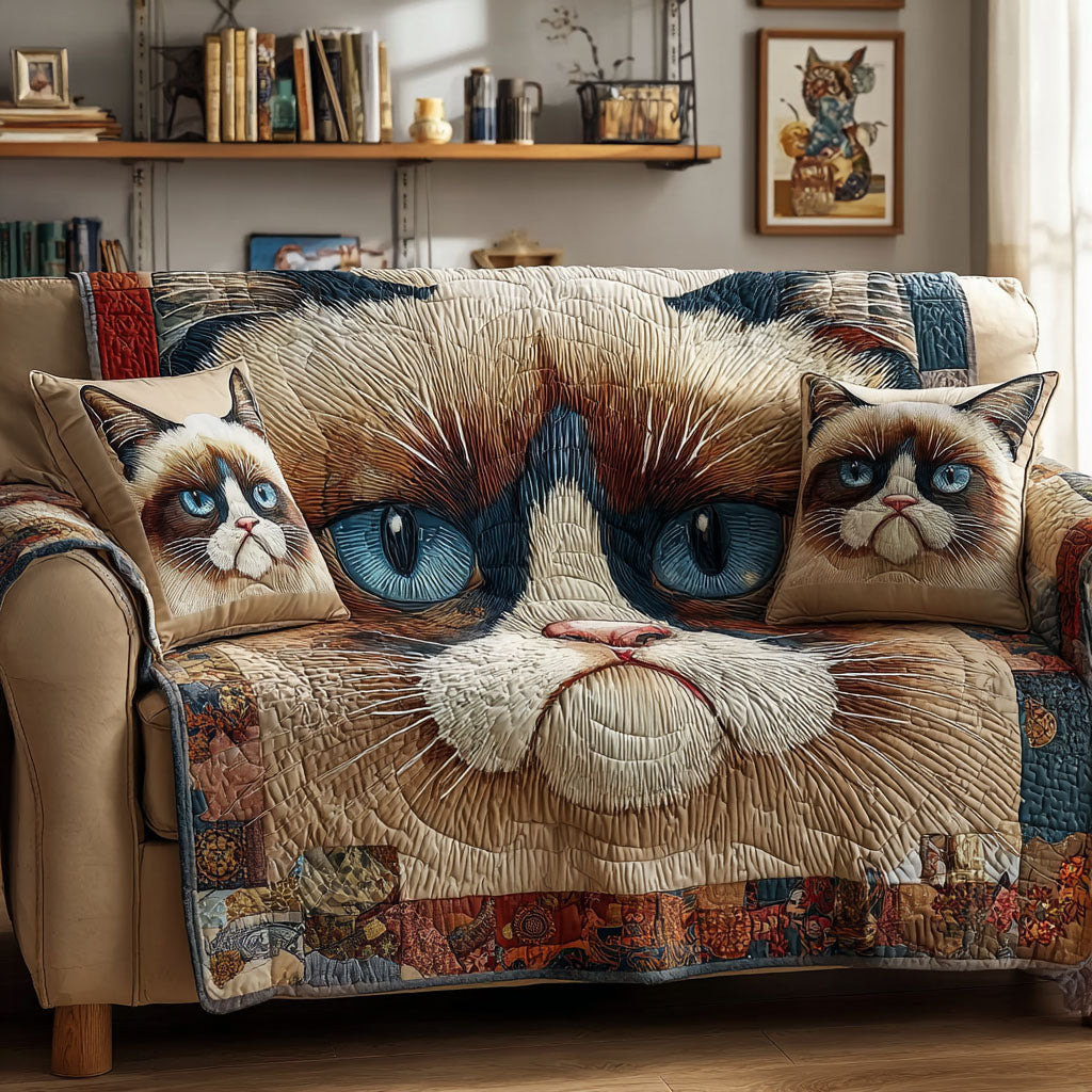 Lazy Cat Quilted Sofa Cover Slipcover Couch Covers Best Gifts For Cat Lovers - Tradiviet