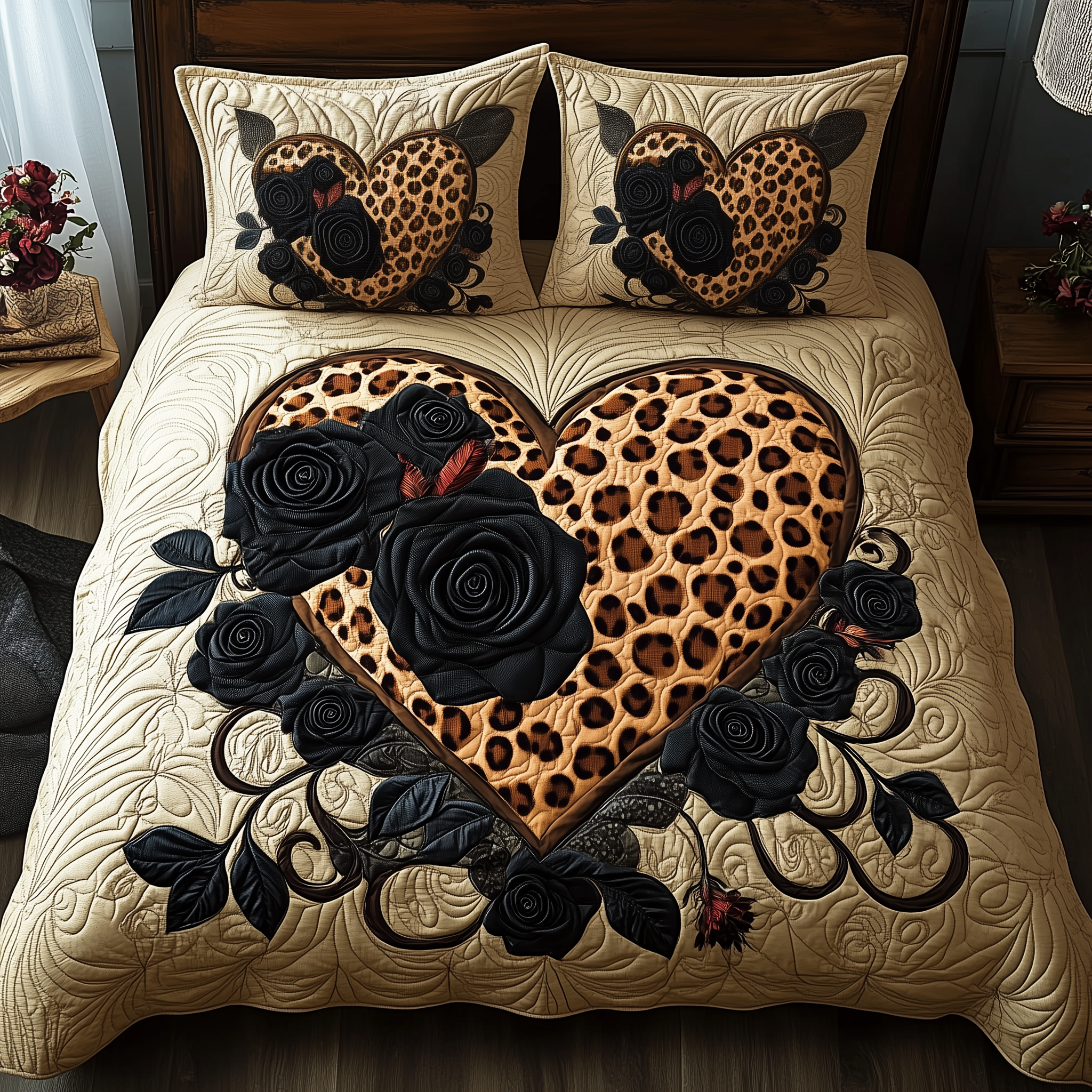 Leopard Heart Quilted Bedding Set Leopard Heart Setting Gift For Leopard Heart - Tradiviet