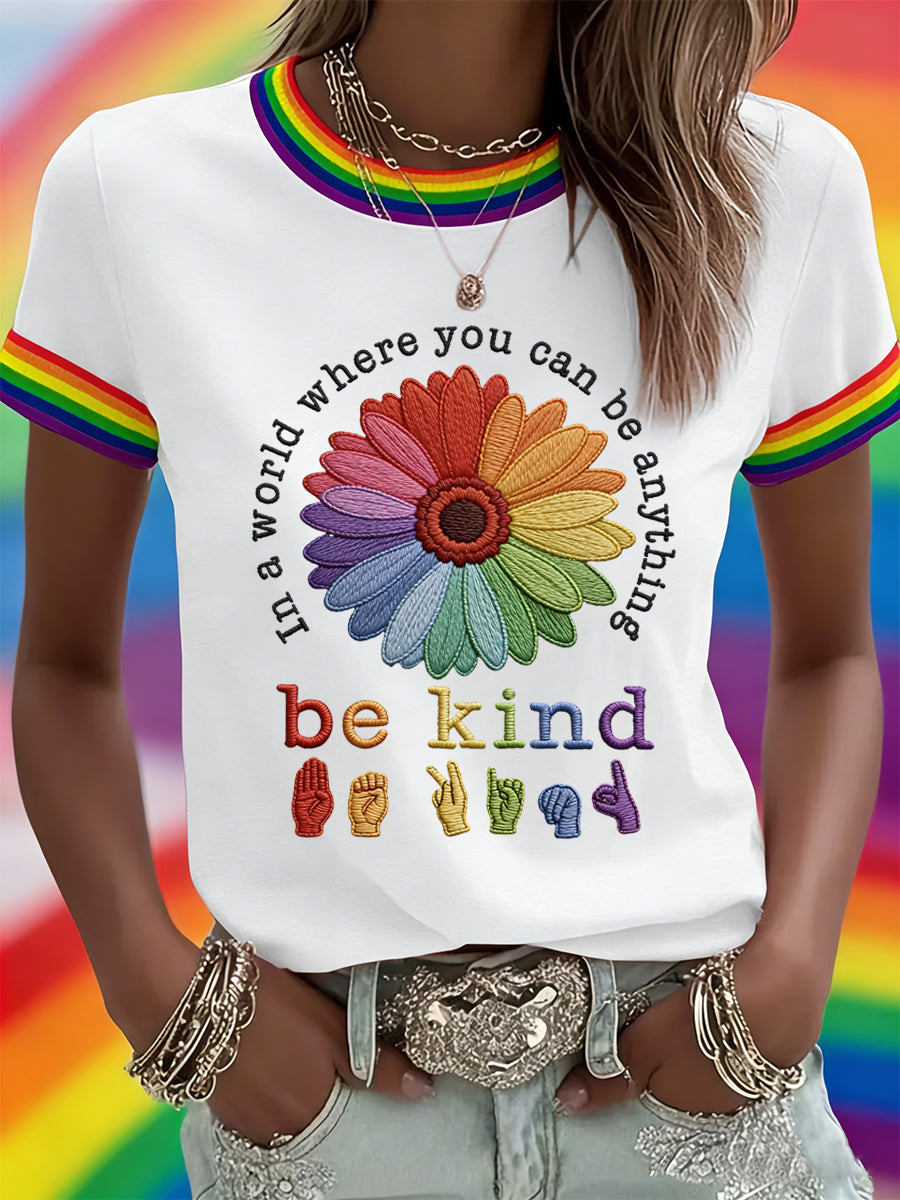 LGBTQ Be Kind Sign Language Shirt Rainbow Sunflowers Pride Merch Equality Gifts - Tradiviet