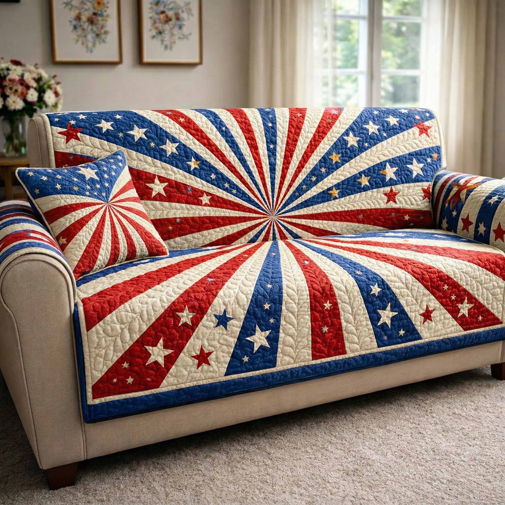 Liberty Burst Quilted Sofa Cover Neutral Room Decor Gift For Room Lovers - Tradiviet
