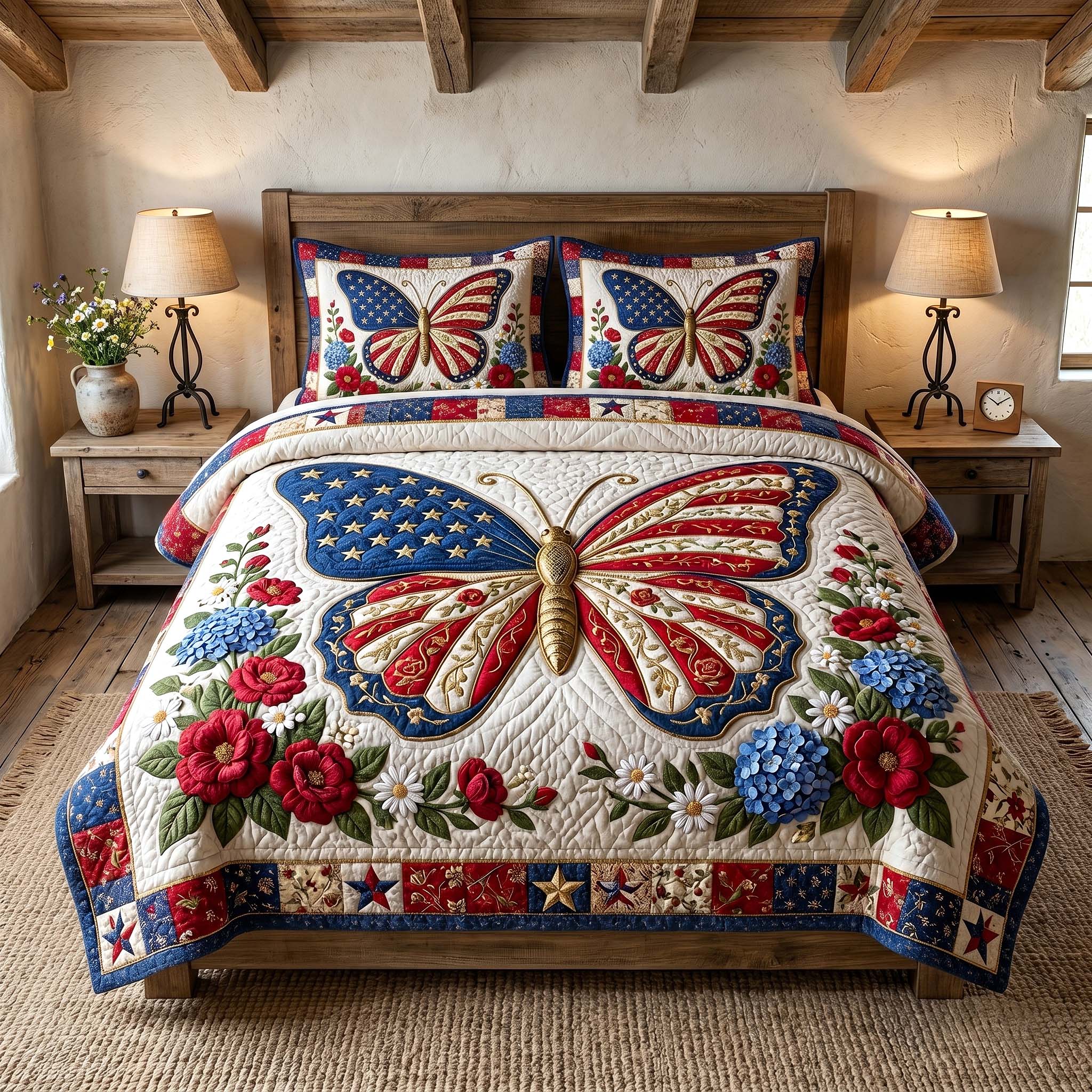 Liberty Garden Quilted Bedding Set Liberty Garden Design Gift For Liberty Family - Tradiviet