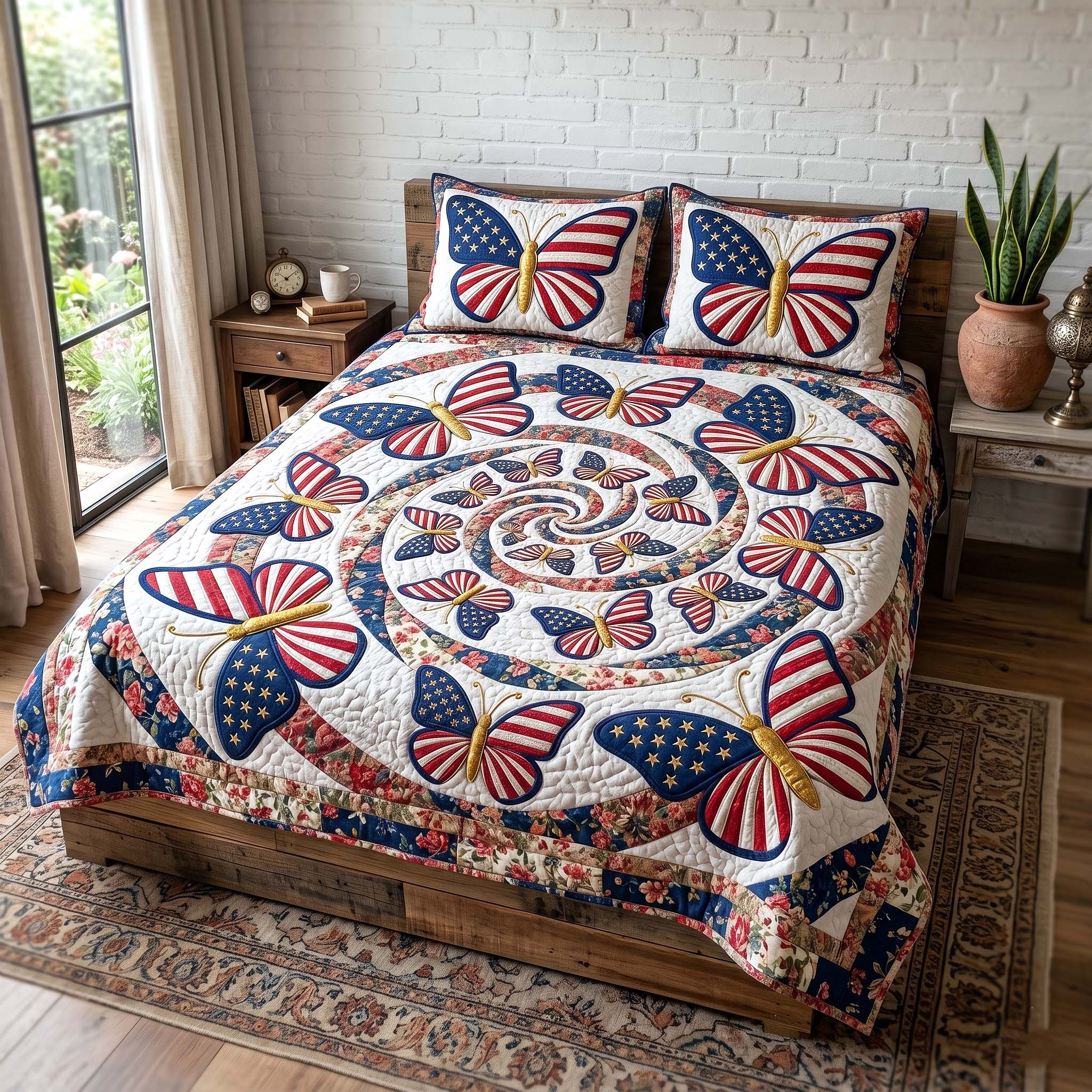 Liberty Garden Quilted Bedding Set Liberty Garden Motif Gift For Garden Fans - Tradiviet