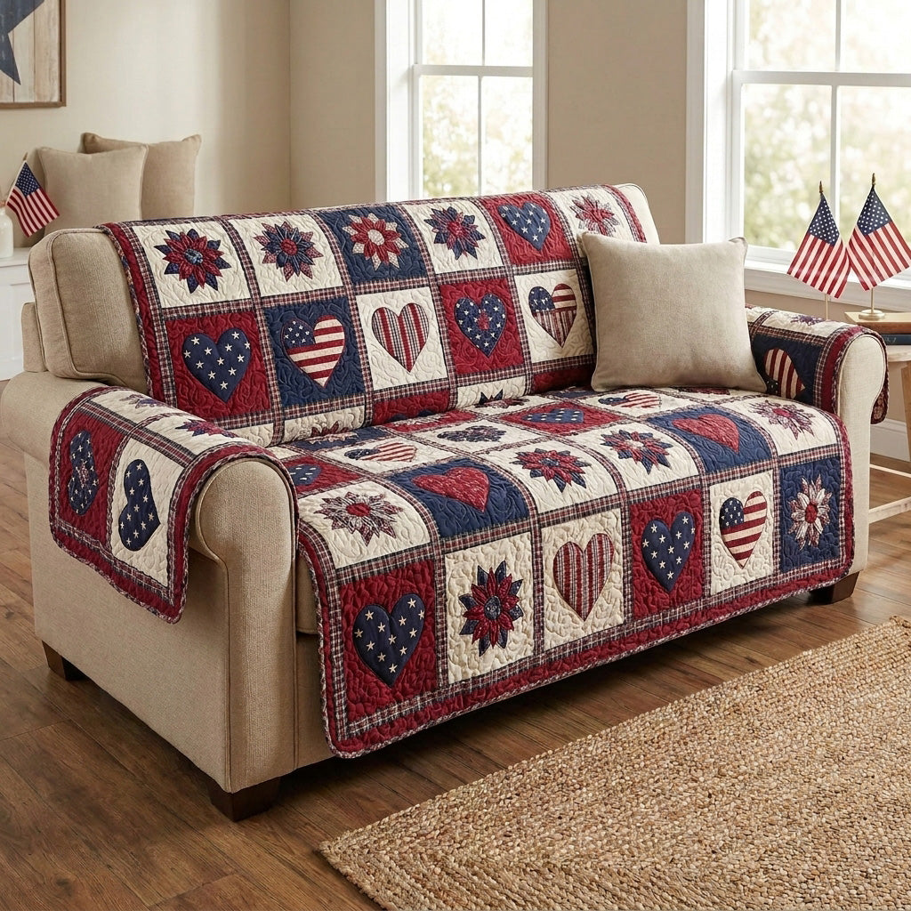 Liberty Hearts Quilted Sofa Cover Unique Home Room Decor Home Decor Gift Ideas - Tradiviet
