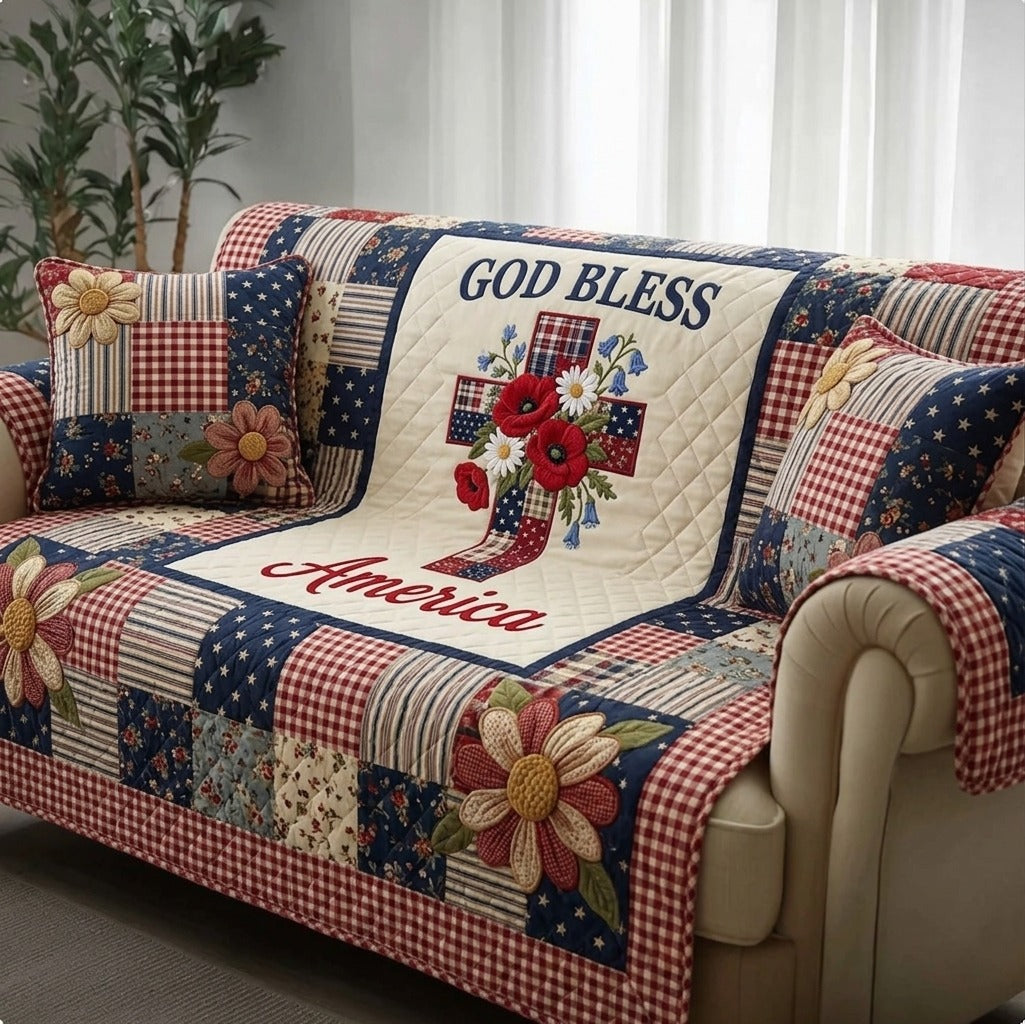 Liberty Legacy Quilted Sofa Cover Patriotic Home Couch Cover Gifts For House Lovers - Tradiviet