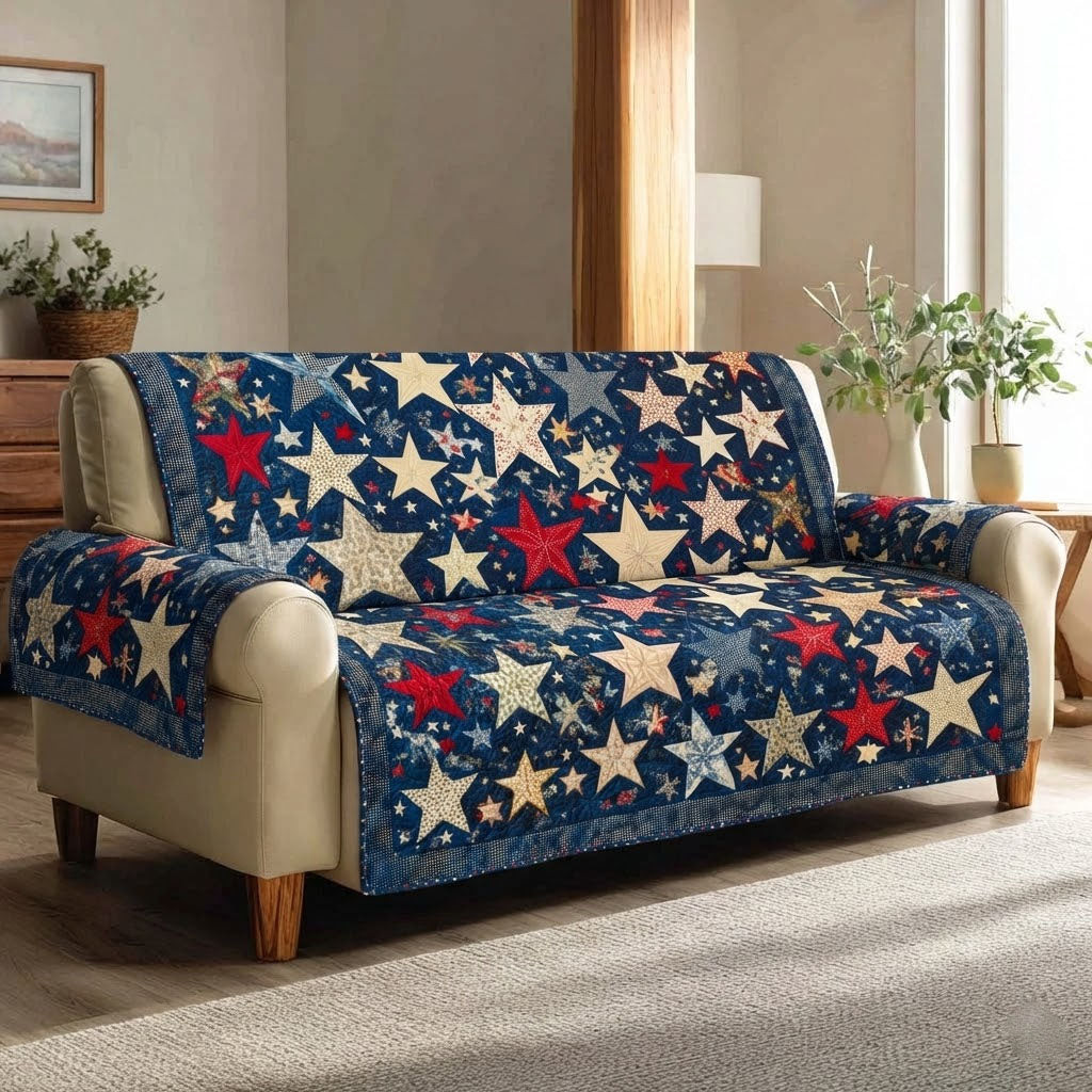Liberty Patch Quilted Sofa Cover Large Couch Cover Patriotic Gifts For Dad - Tradiviet