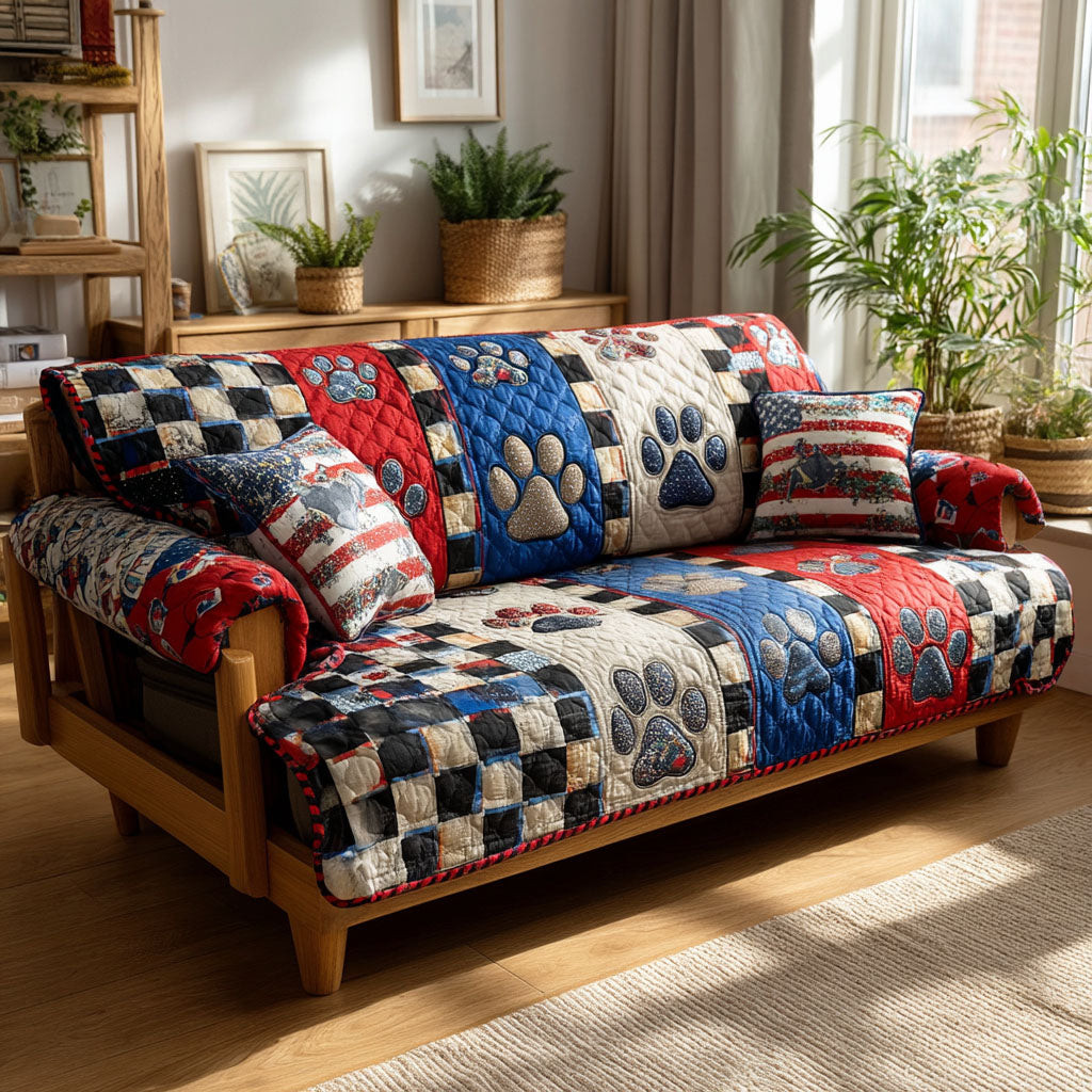 Liberty Paws Quilted Sofa Cover Couch And Loveseat Covers Unique 4Th Of July Gifts - Tradiviet