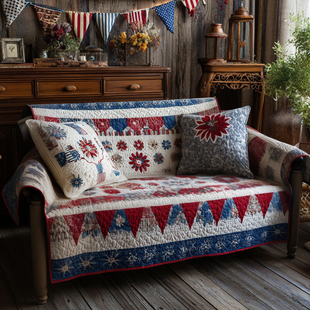Liberty Starfield Quilted Sofa Cover Sofa Seat Protector Patriotic Gift Items - Tradiviet