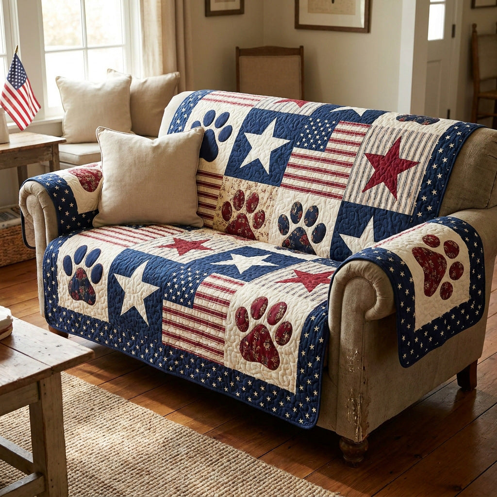 Liberty Stars Quilted Sofa Cover Seasonal Home Room Decor Best Home Decor Gifts - Tradiviet