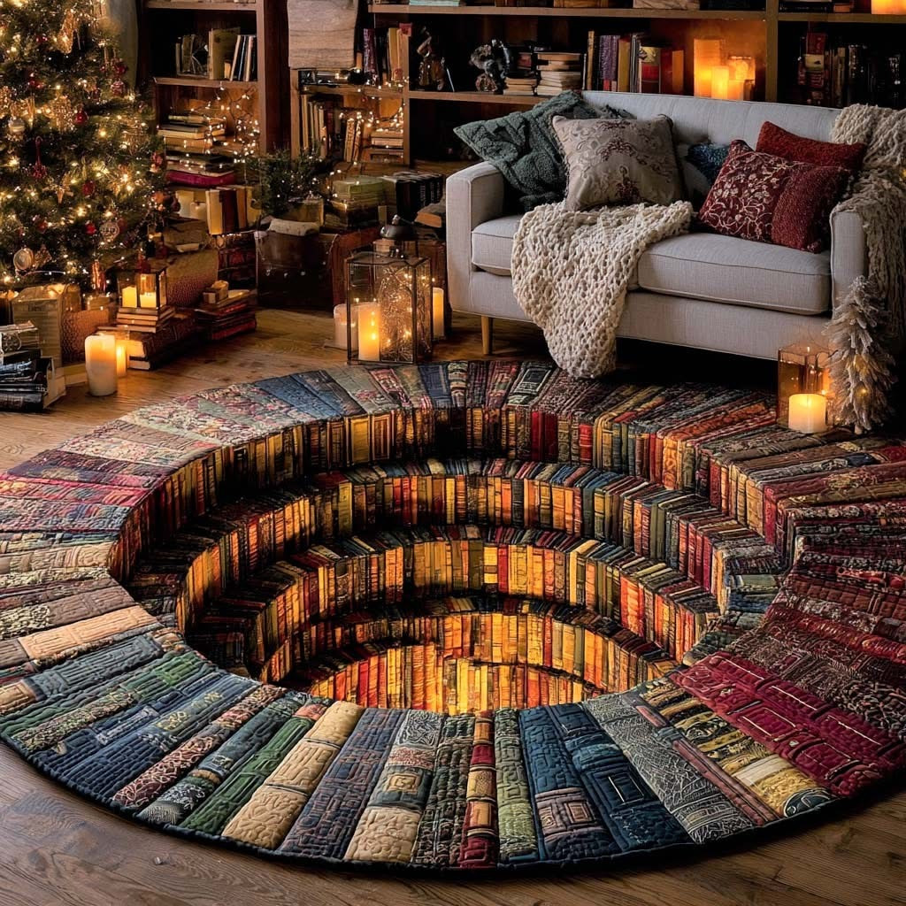 Library Book Story Circle Quilted Round Mat Living Room Decor Cool Gifts For Book Lovers - Tradiviet