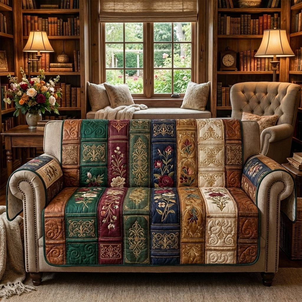 Library Calm Quilted Sofa Cover Rustic Home Room Decor Unique Home Decor Gifts - Tradiviet