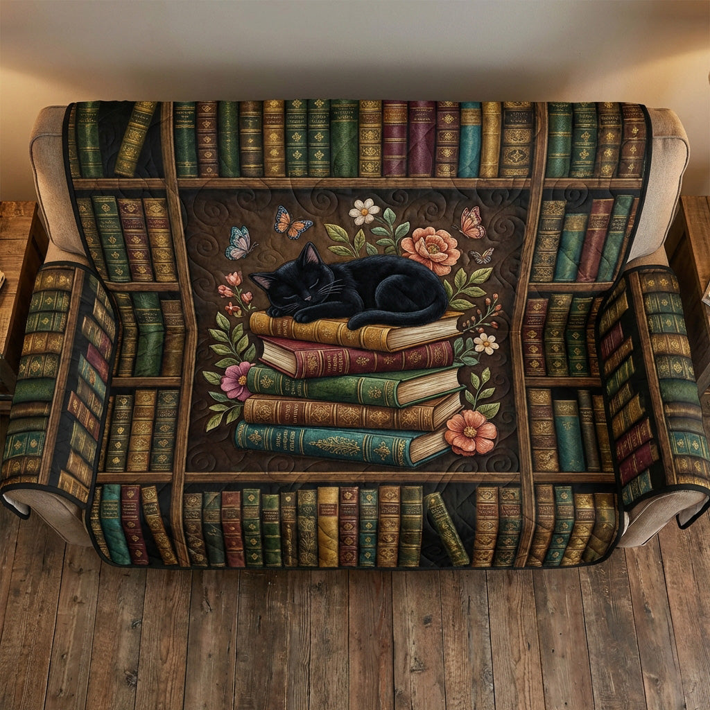 Library Cat Quilted Sofa Cover Boho Room Decor Items For Cat Lovers - Tradiviet