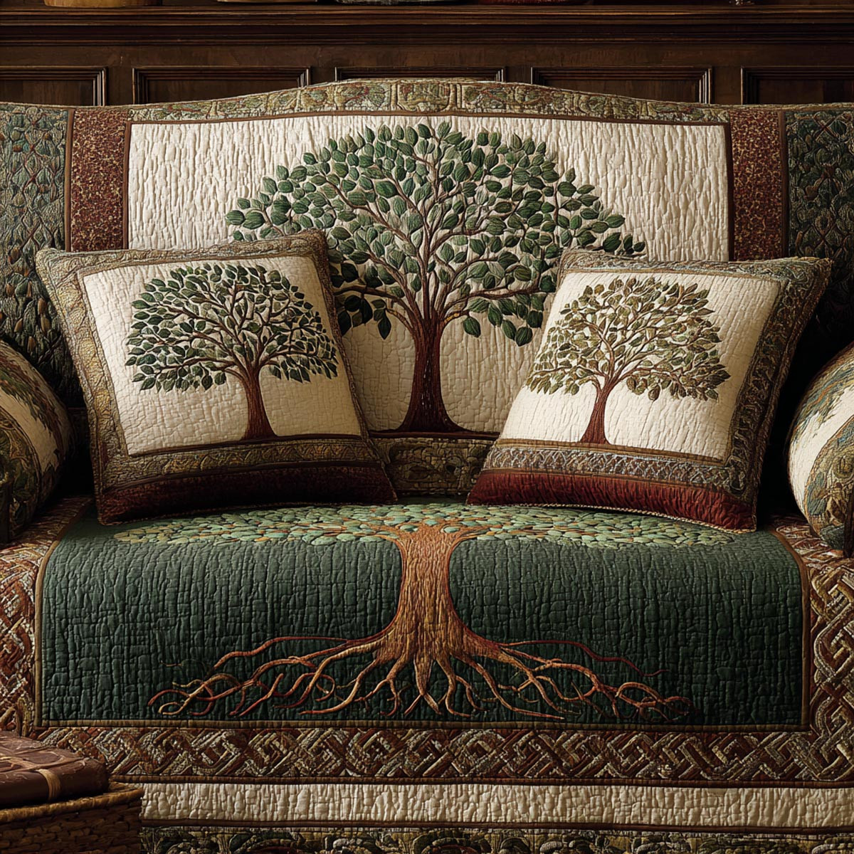 Life Circle Quilted Sofa Cover Couch Cover Tree Of Life Gifts For Family - Tradiviet