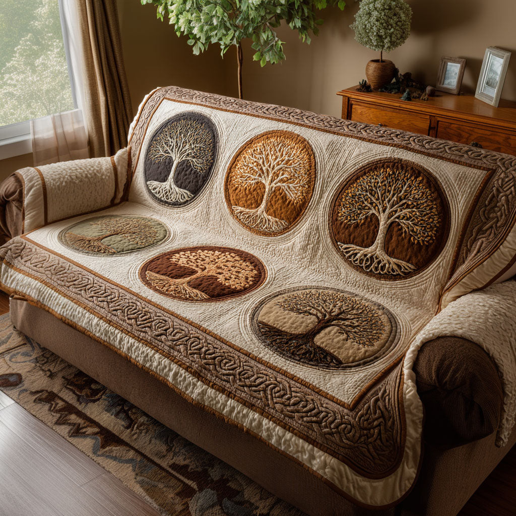 Life Circle Quilted Sofa Cover Couch Cover Tree Of Life Gifts For Parents - Tradiviet
