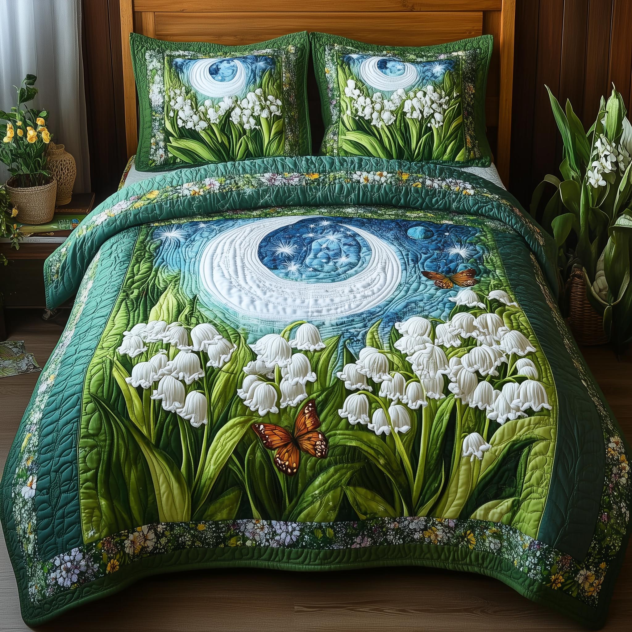 Lily Butterfly Quilted Bedding Set Lily Butterfly Nook Gift For Lily Butterfly - Tradiviet
