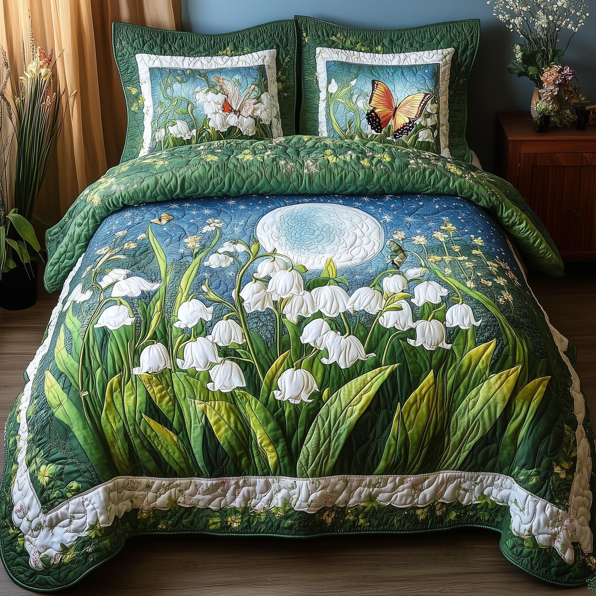 Lily Butterfly Quilted Bedding Set Lily Butterfly Patch Gift For Lily Friends - Tradiviet